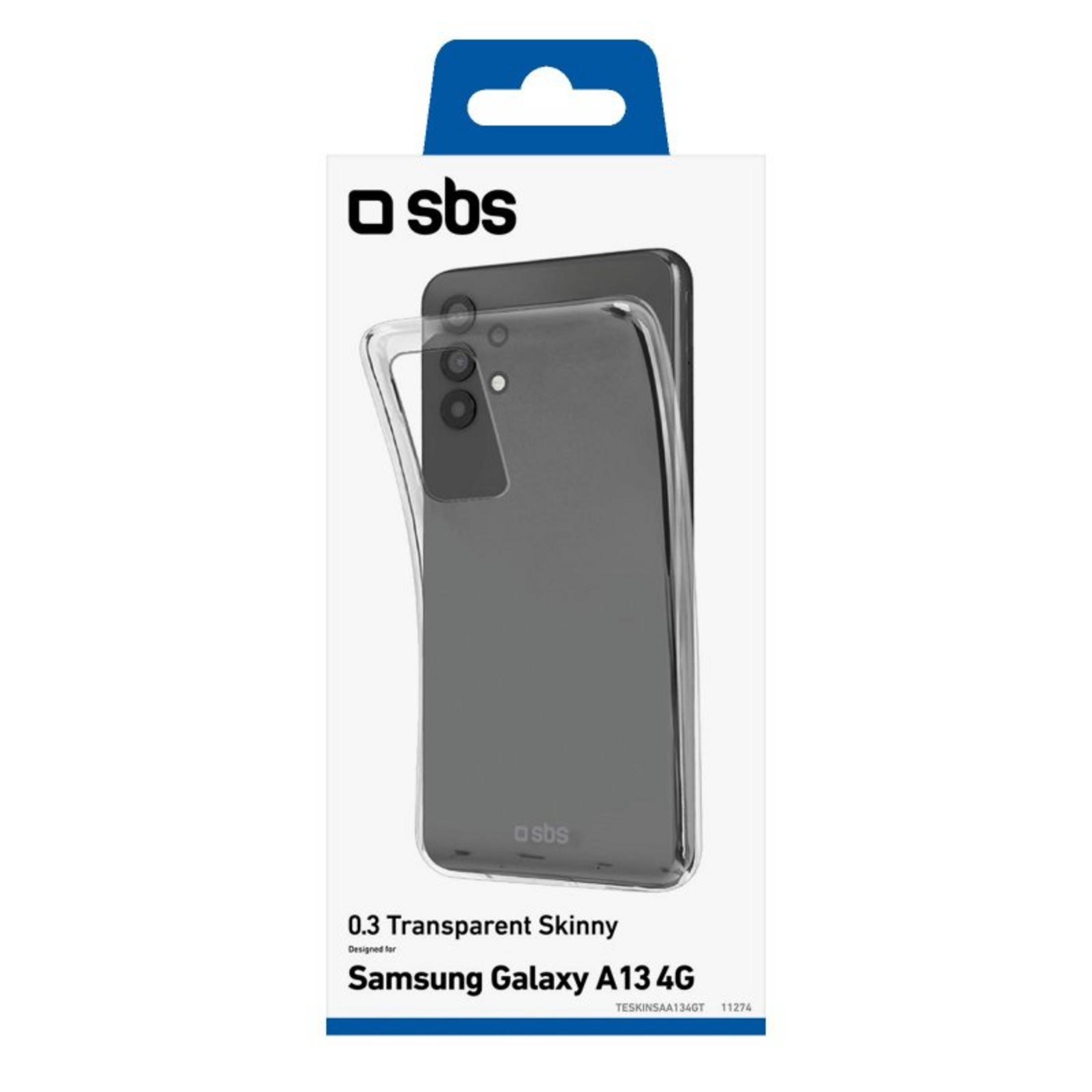 Confezione di una cover trasparente per Samsung Galaxy A13 4G.