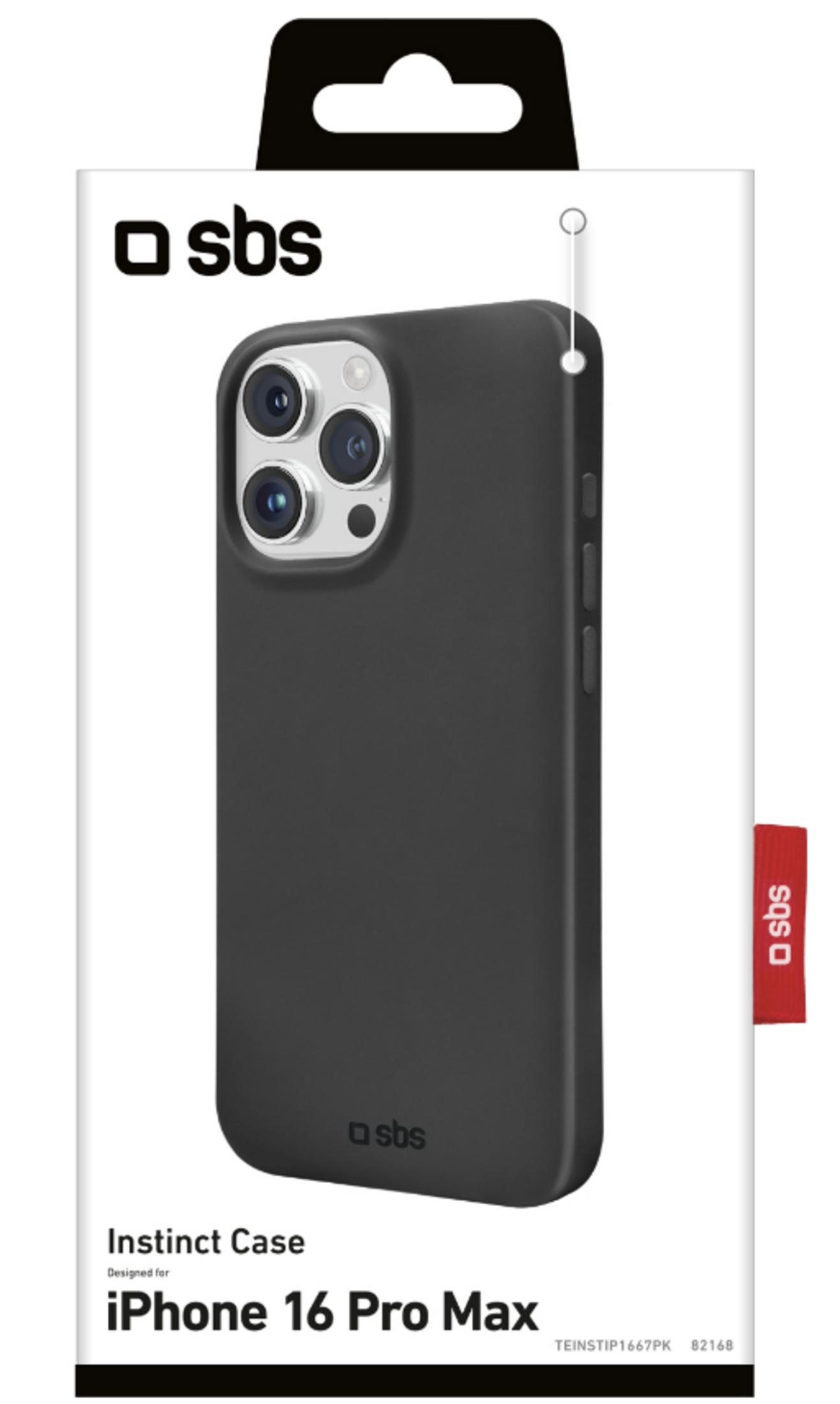 Custodia nera per iPhone 16 Pro Max con logo "sbs".