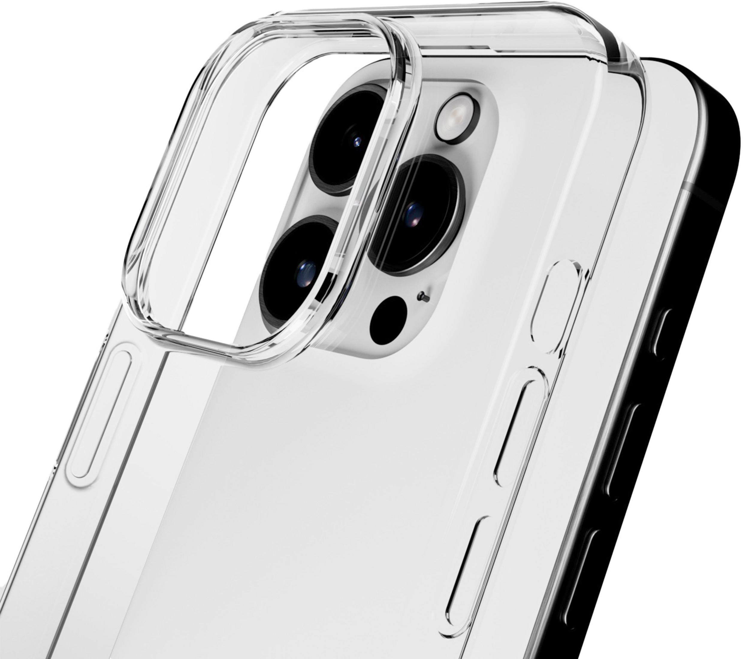 Transparente Hülle um ein Smartphone mit drei Kameralinsen.