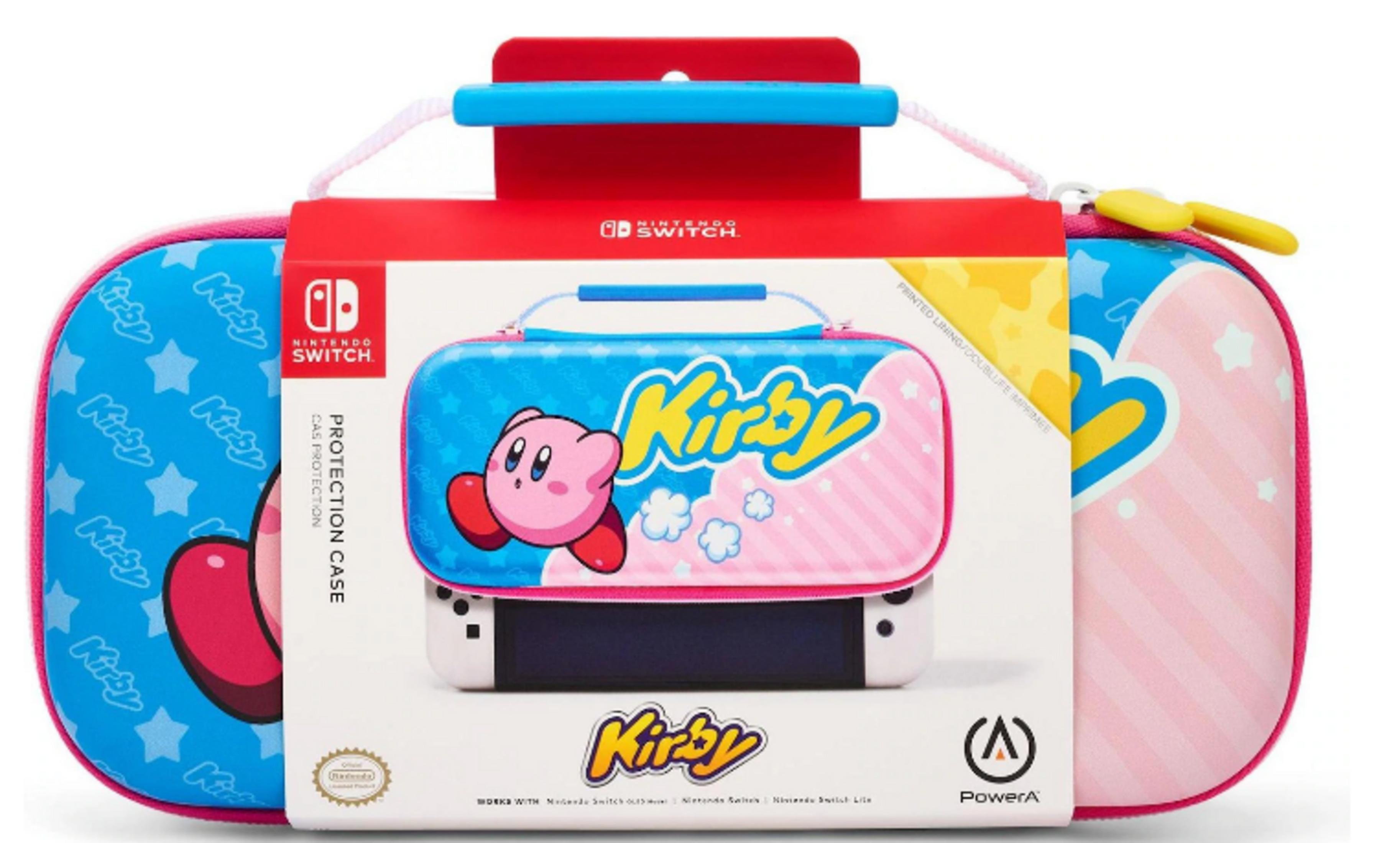 Etui ochronne Nintendo Switch z motywem Kirby, niebieskie z gwiazdami i Kirby.