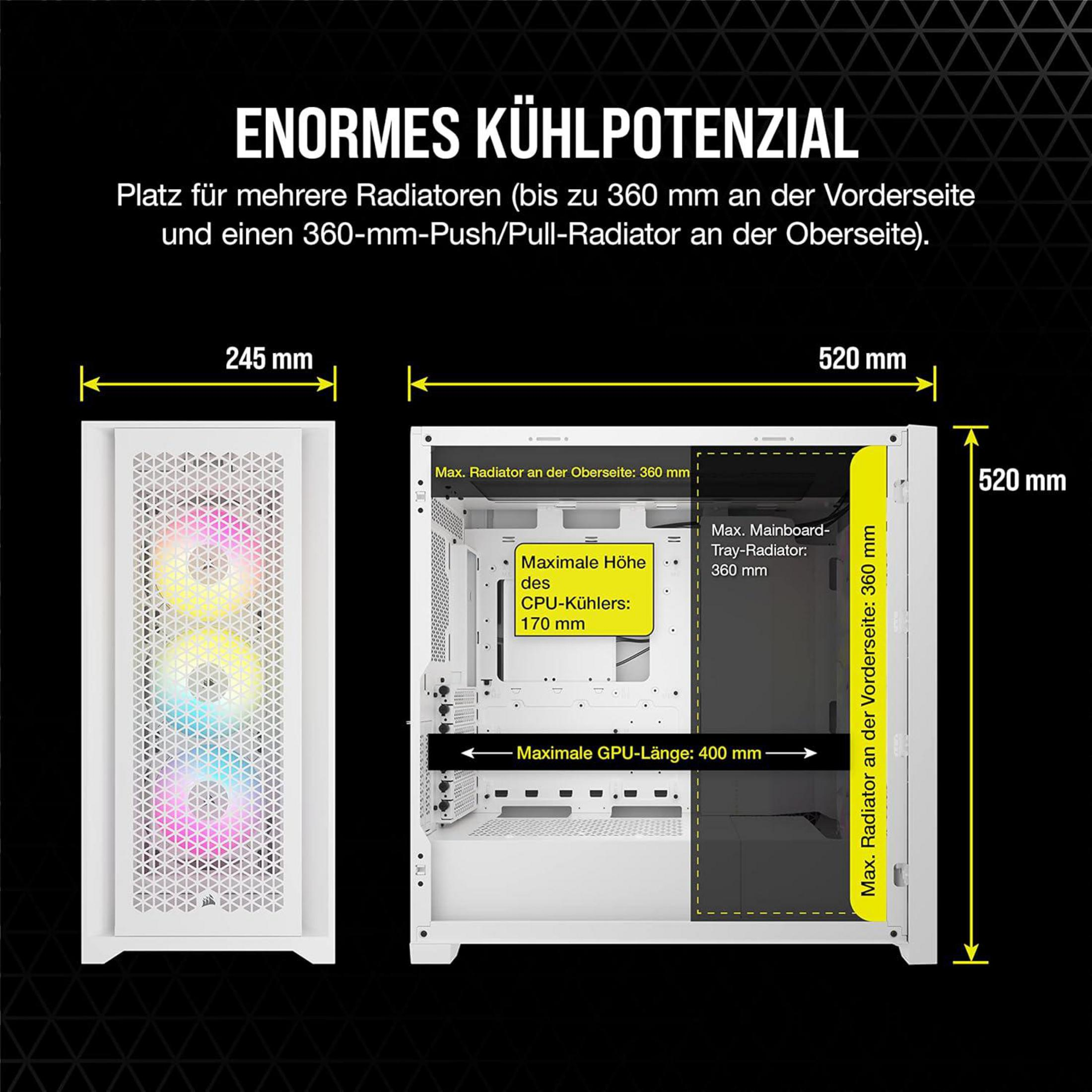 Boîtier PC avec dimensions et notes sur le potentiel de refroidissement.