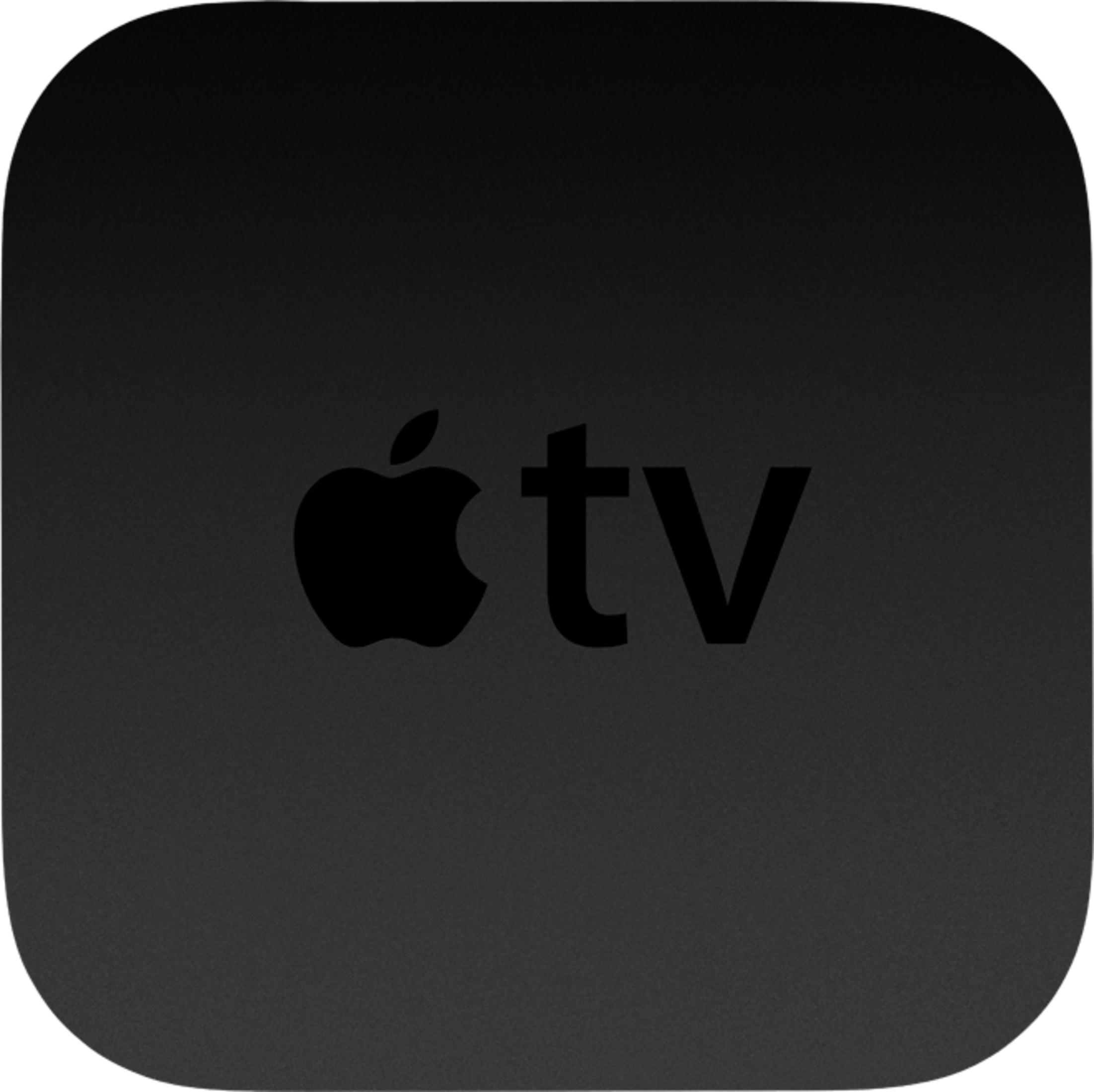 Schwarzes Apple TV Logo auf dunklem Hintergrund.