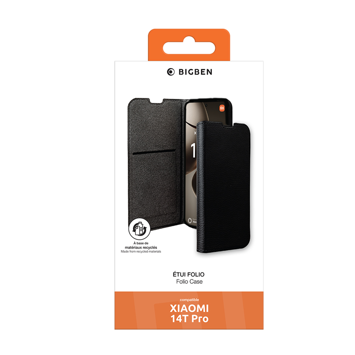 Custodia a libro nera per Xiaomi 14T Pro con logo Bigben.