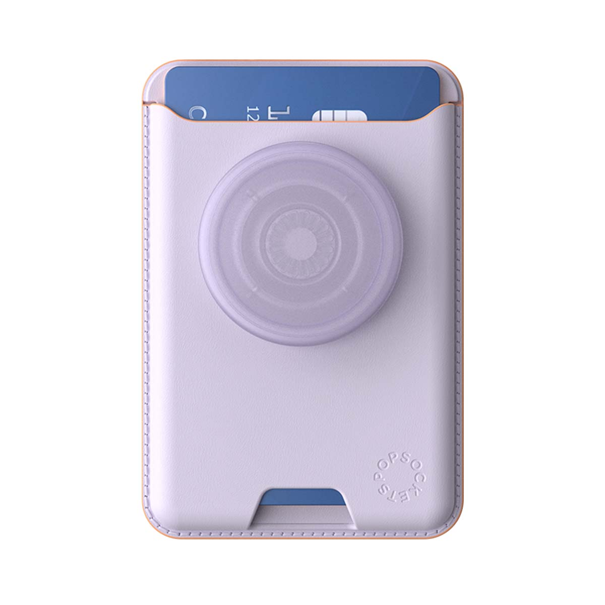 Custodia viola lavanda per telefono con porta carte e PopSocket.