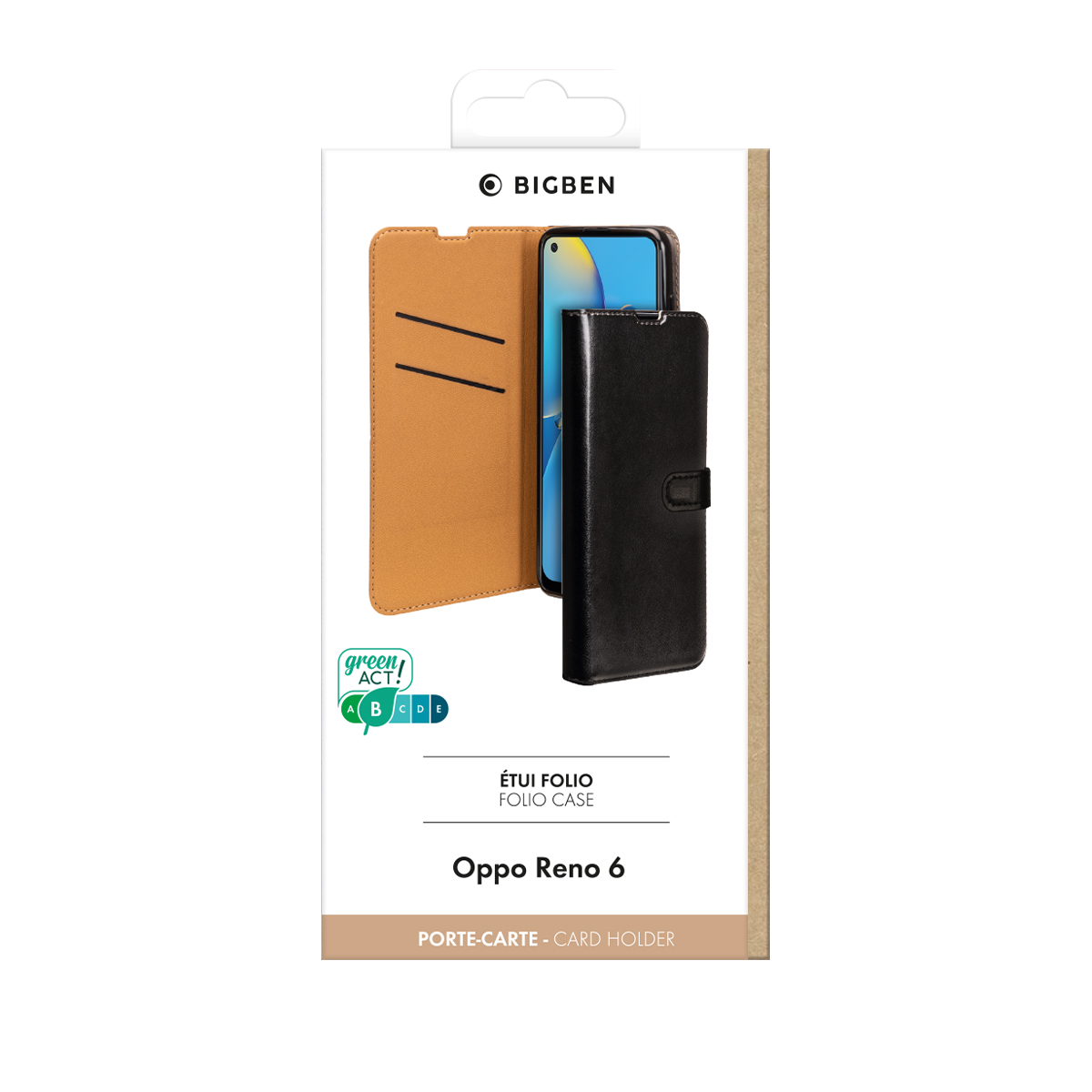 Una custodia a libro nera e marrone per Oppo Reno 6.