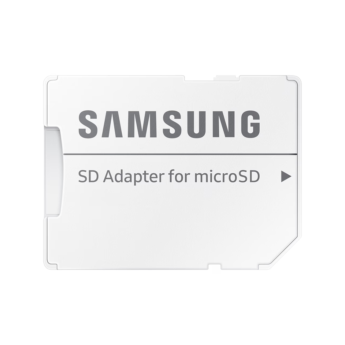 Adaptador SD Samsung blanco para tarjetas microSD con texto.