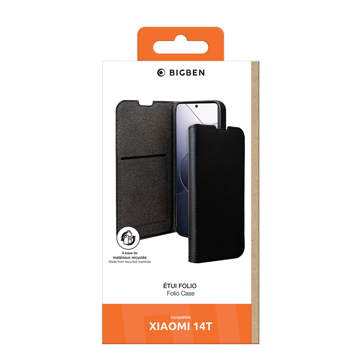 Confezione per una custodia nera per Xiaomi 14T in materiali riciclati.