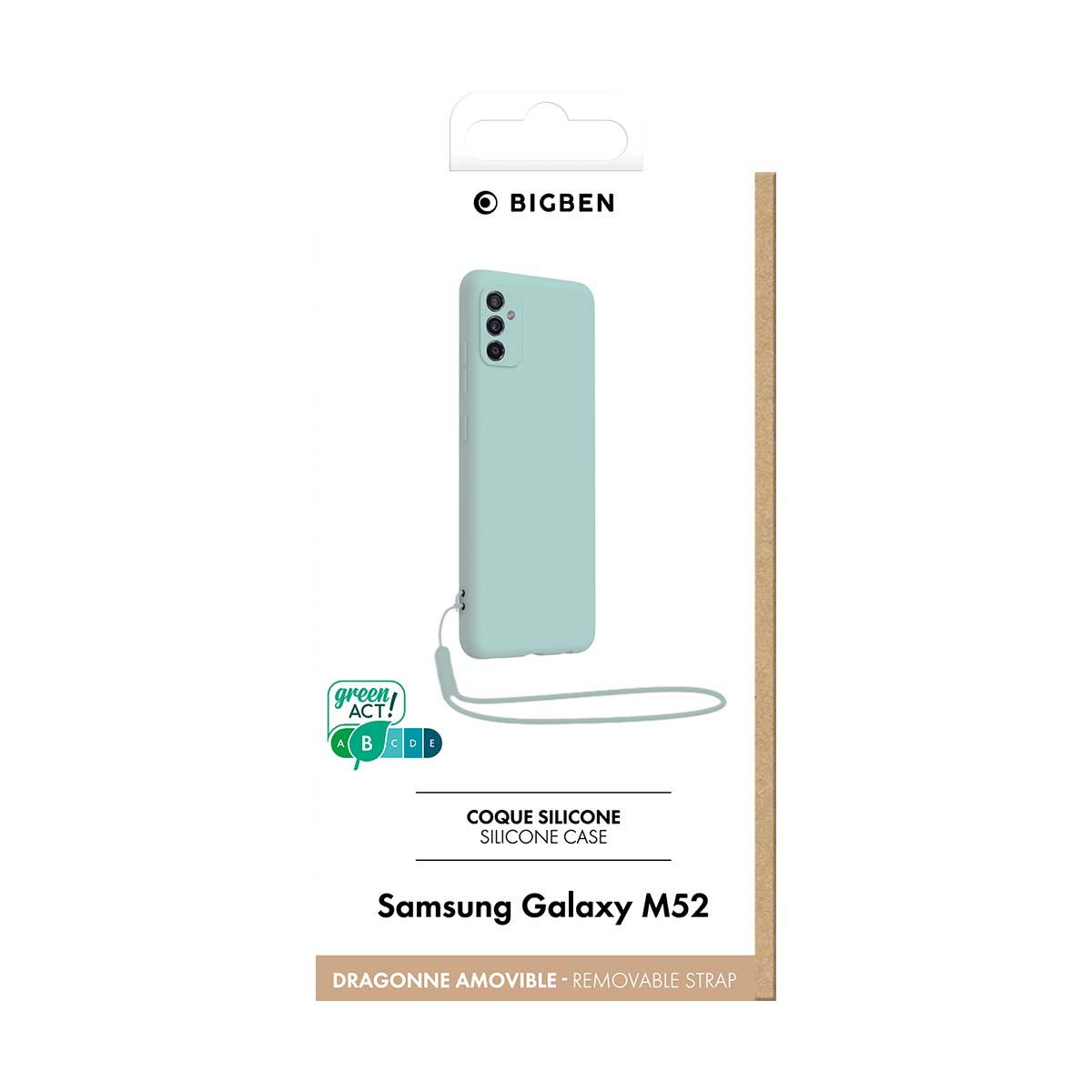 Custodia in silicone verde chiaro per Samsung Galaxy M52 con cinturino.