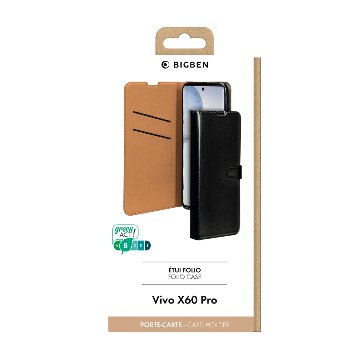 Custodia Bigben per Vivo X60 Pro, marrone e nera, con porta carte.