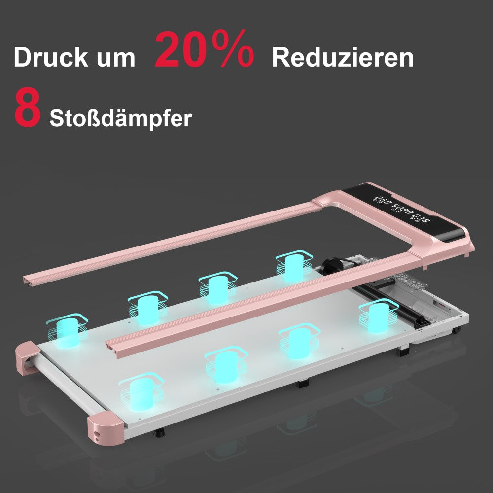 Bieżnia z 8 amortyzatorami, redukcja nacisku o 20%.