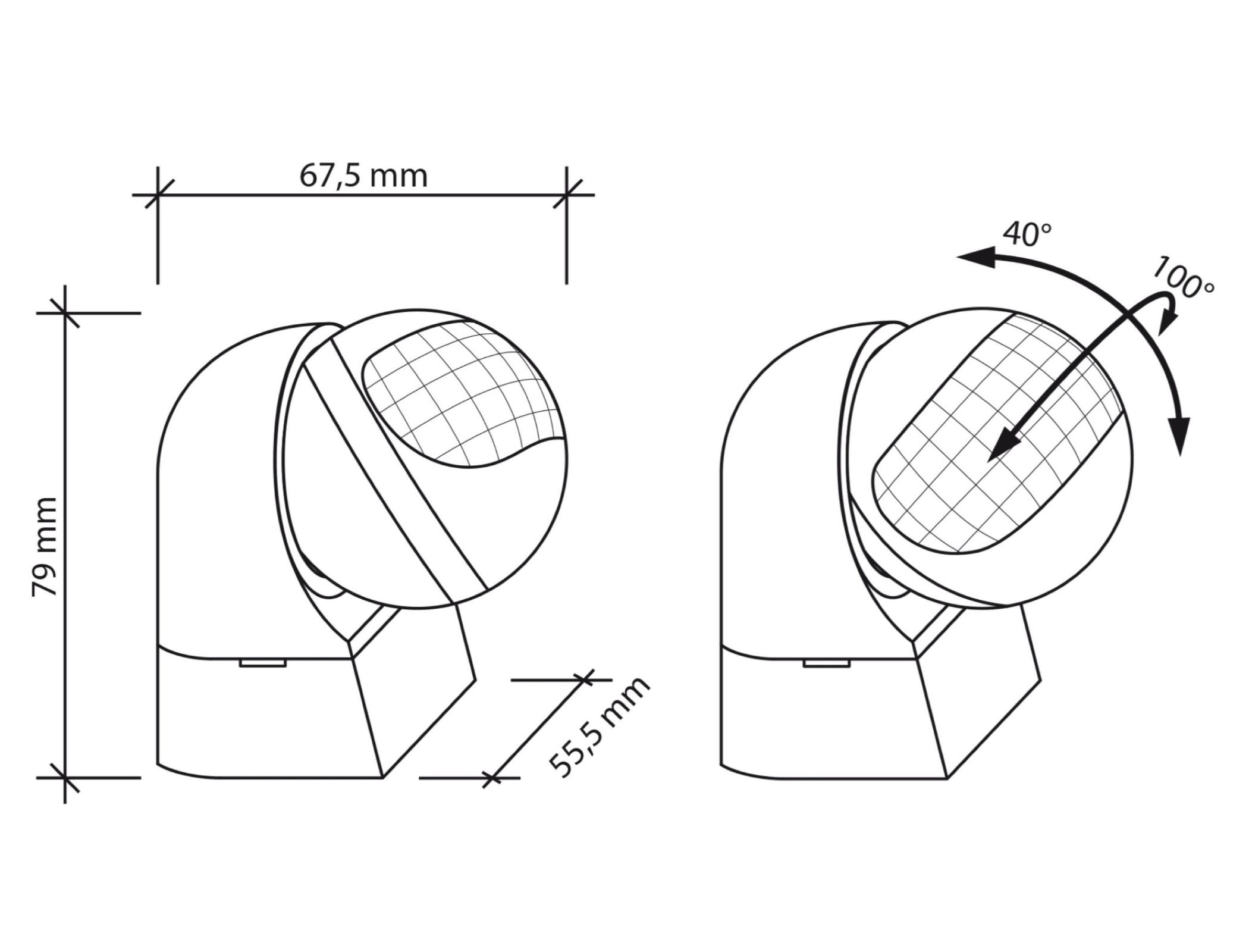 Technische Zeichnung mit Maßen: 67,5mm, 79mm, 55,5mm.