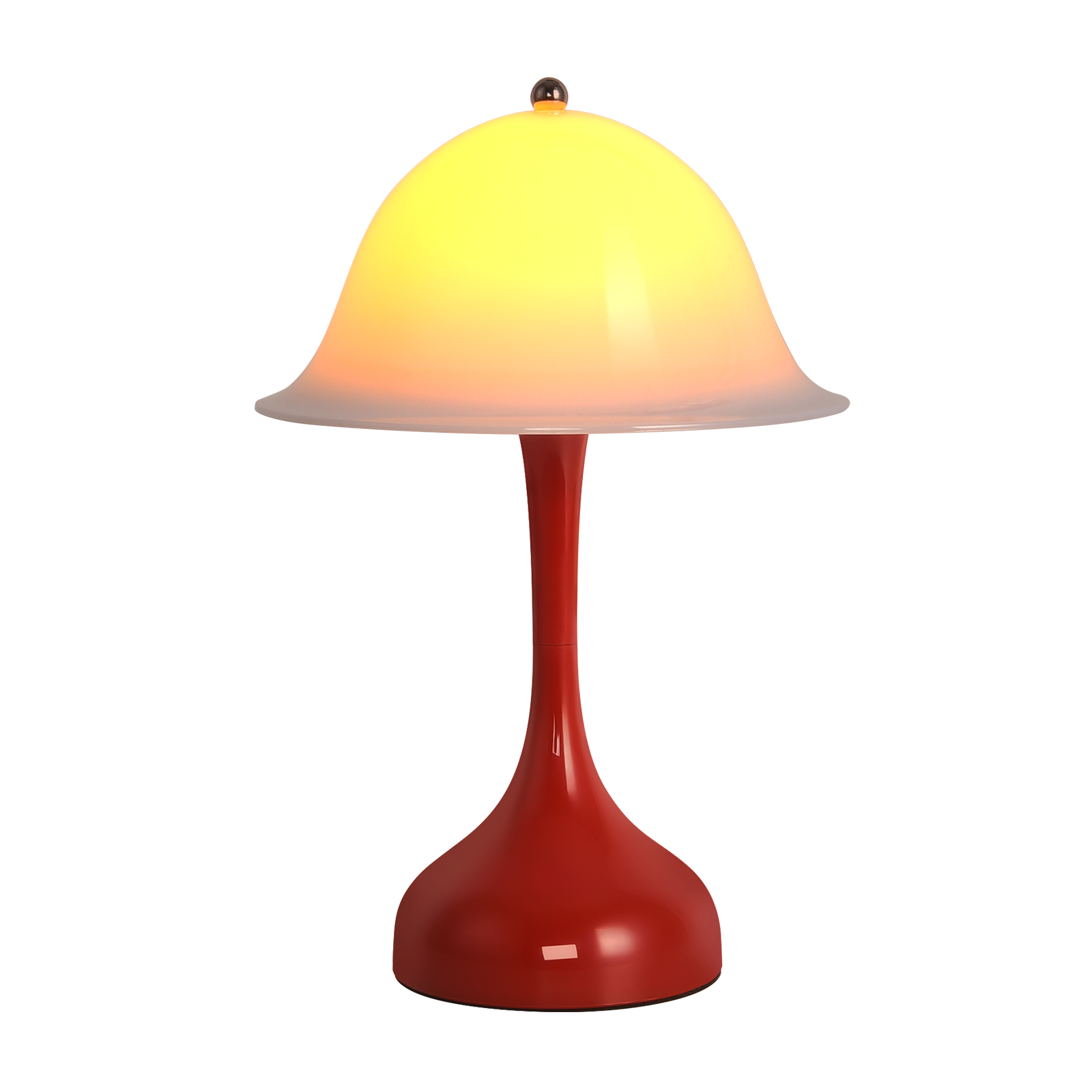 Una lampada rossa con paralume giallo luminoso.