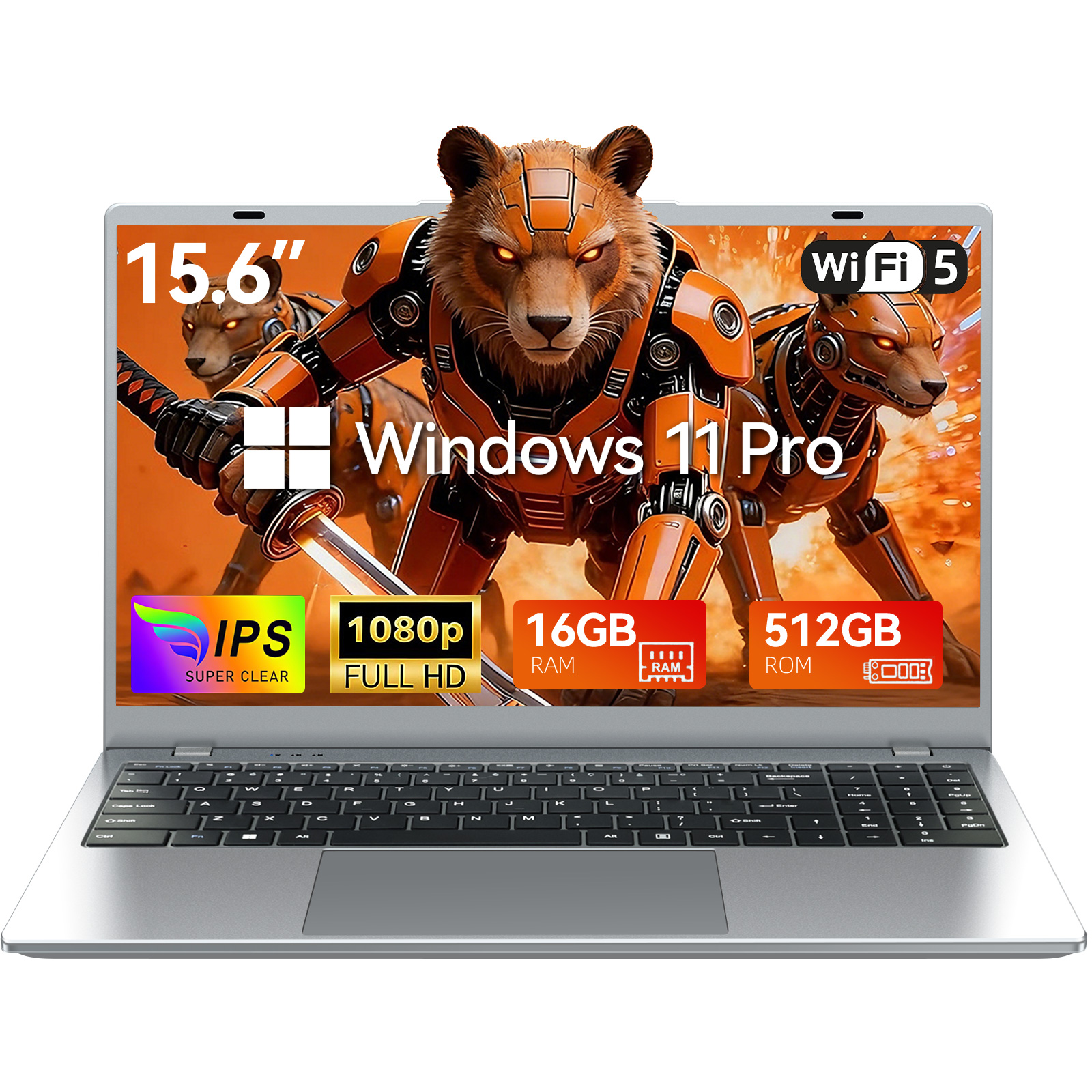Ein Laptop mit 15,6 Zoll IPS Full HD-Display, Windows 11 Pro, 16 GB RAM, 512 GB.
