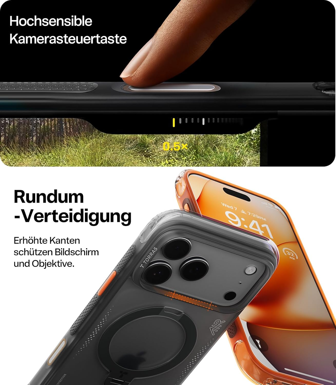 Una mano opera una cámara. Un smartphone con funda.
