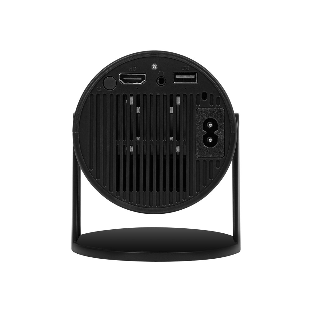 Tył czarnego projektora z portami HDMI, USB i złączem zasilania.