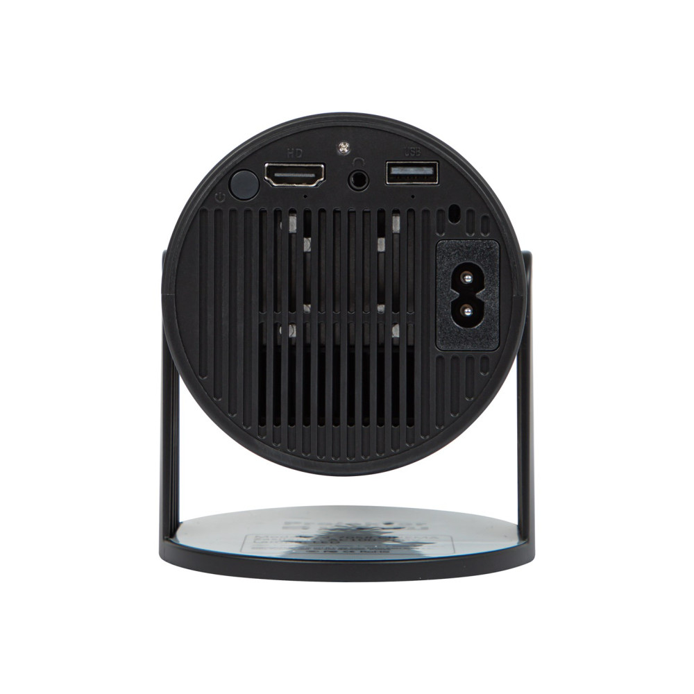 Widok z tyłu czarnego projektora z portami HDMI, USB i zasilania.