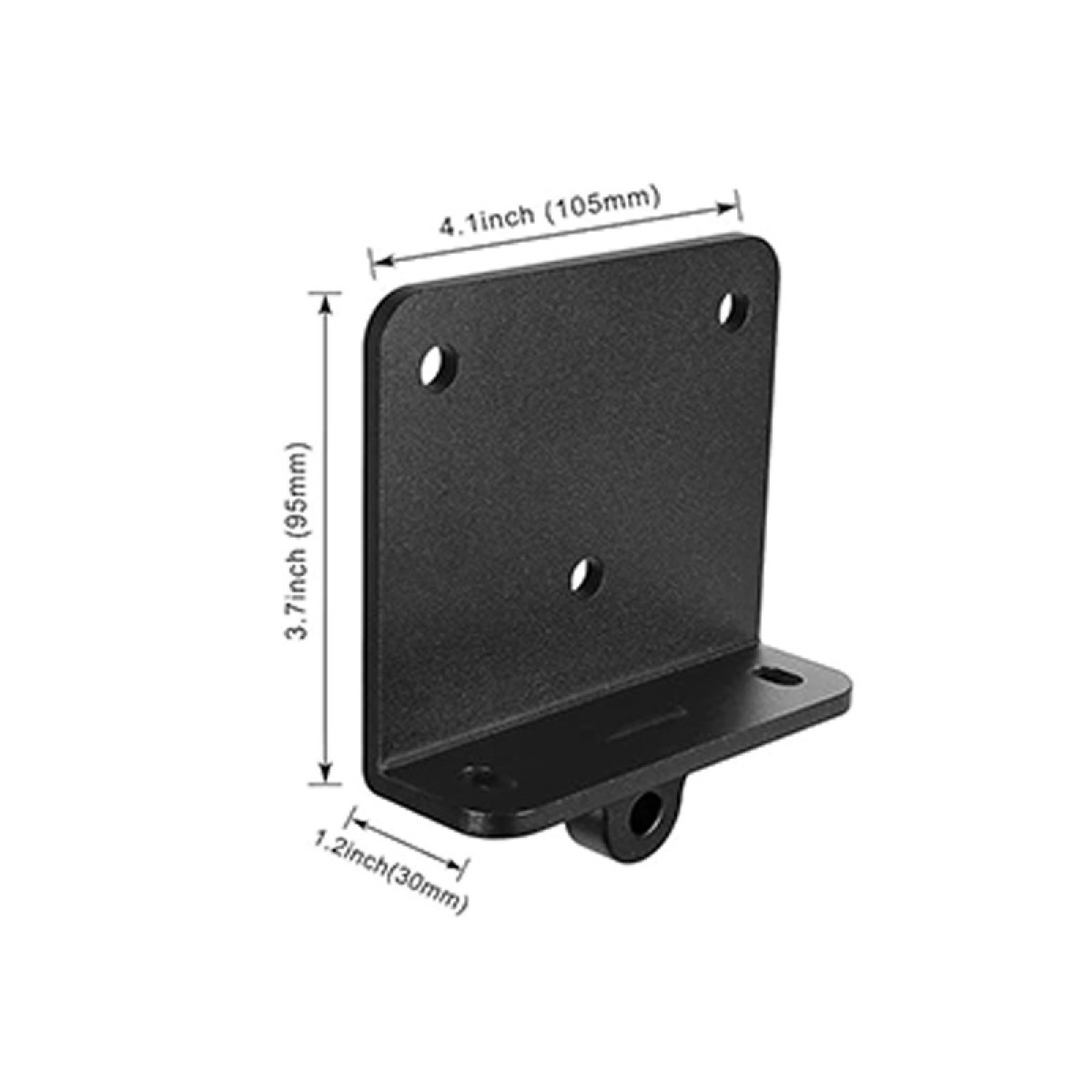 Czarny wspornik kątowy z wymiarami: 105 mm szerokości, 95 mm wysokości, 30 mm głębokości.