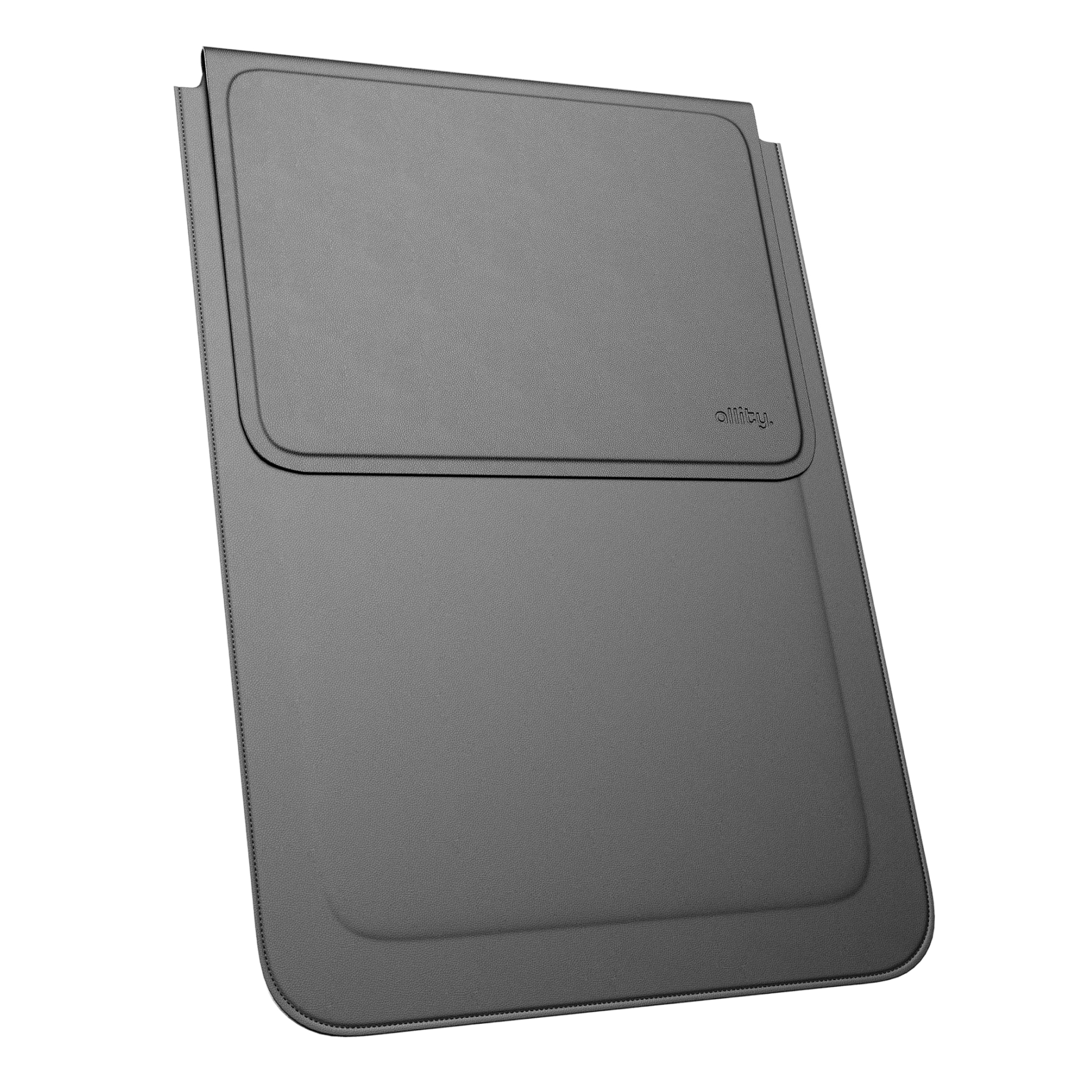 Szara, skórzana torba na laptopa z przeszyciami.