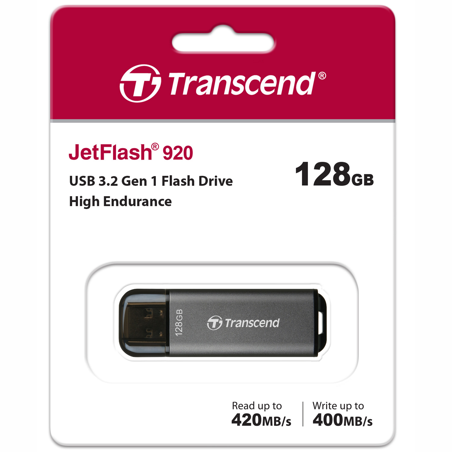 Transcend JetFlash 920 USB 3.2 Gen 1, 128GB. Szary, z prędkościami odczytu/zapisu.