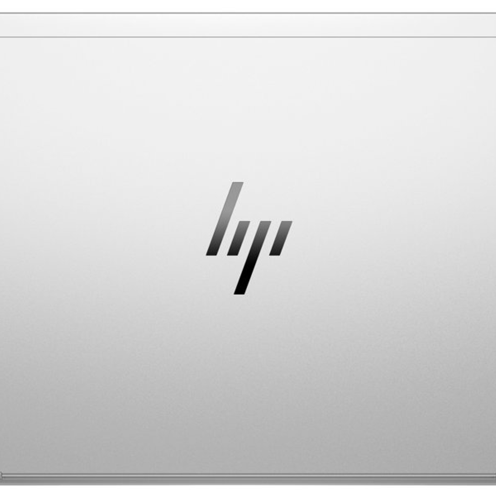 Gümüş bir dizüstü bilgisayar yüzeyinde HP logosu.