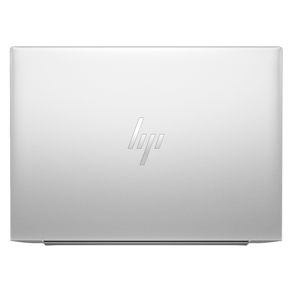 Kapalı gümüş rengi dizüstü bilgisayarın kapağında gümüş HP logosu.