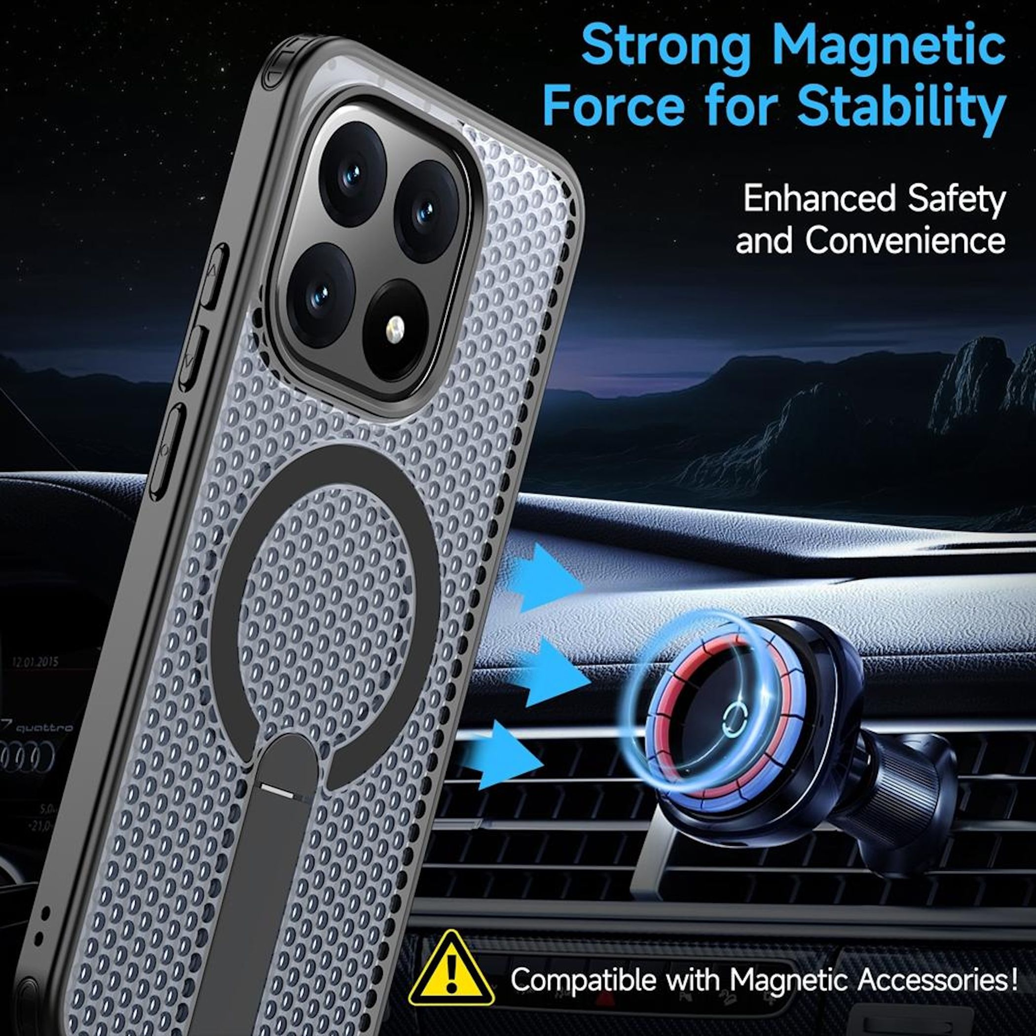 Funda de teléfono con anillo magnético y soporte para coche.