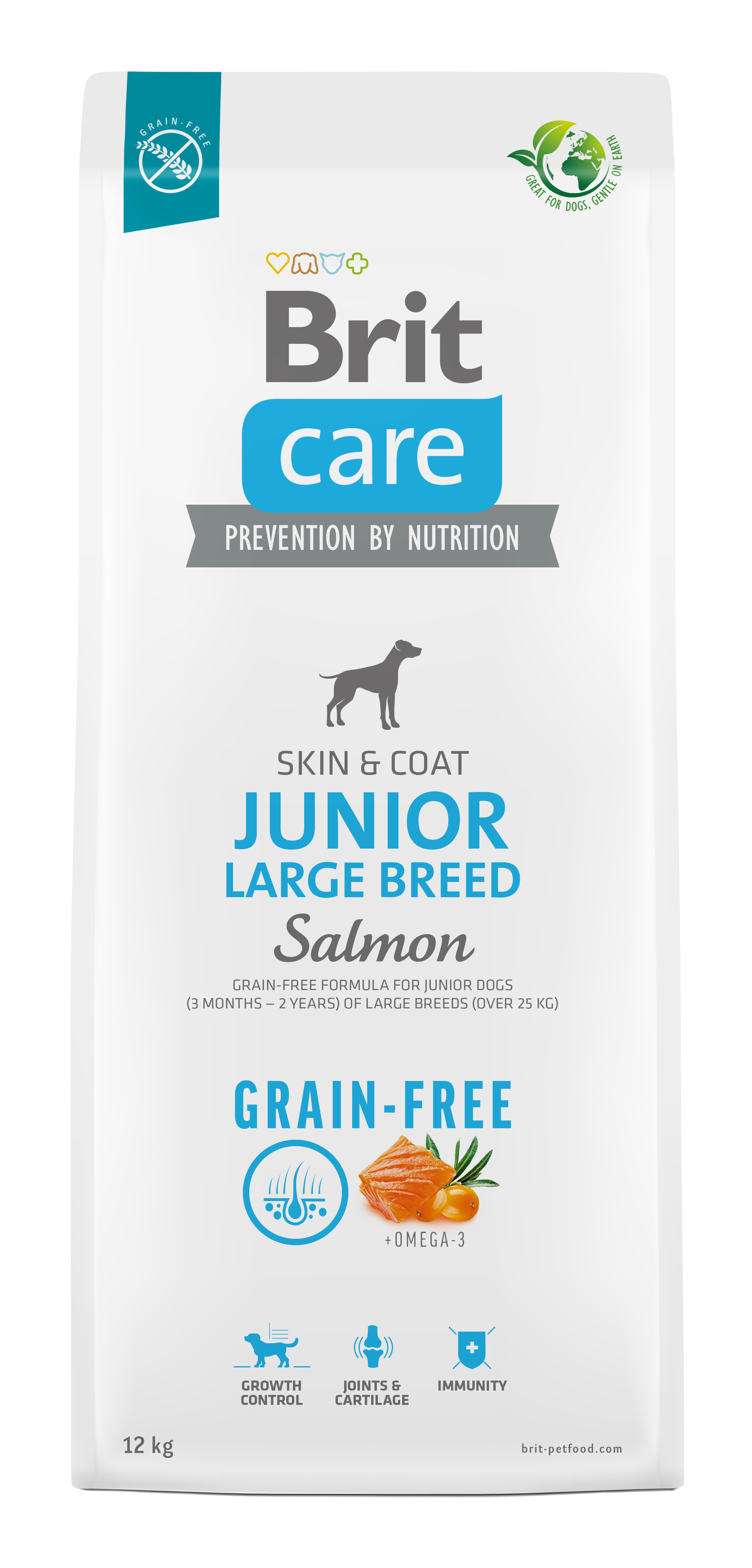 Brit Care bezzbożowa karma dla szczeniąt dużych ras z łososiem.