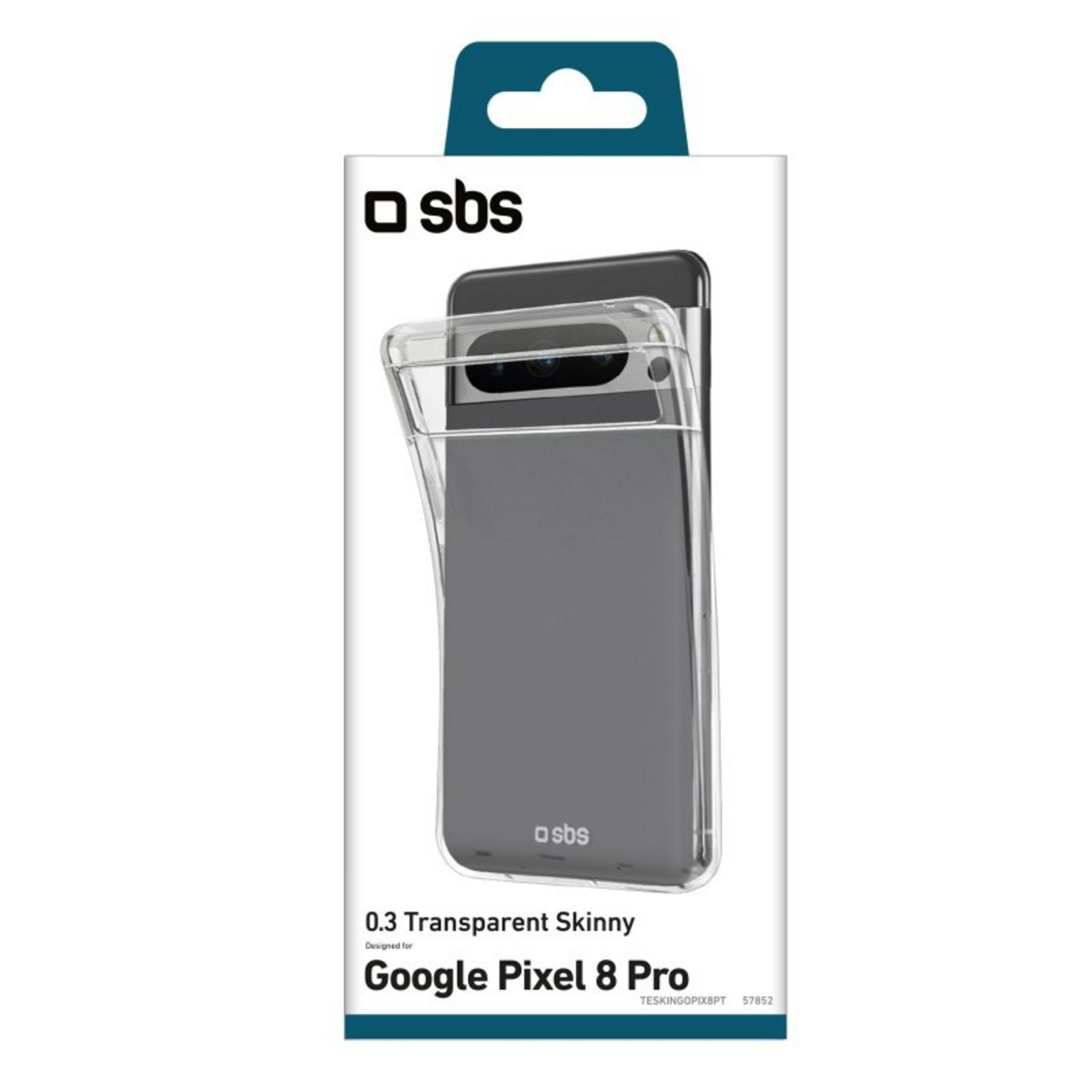 Verpackung mit transparentem Google Pixel 8 Pro Hülle.
