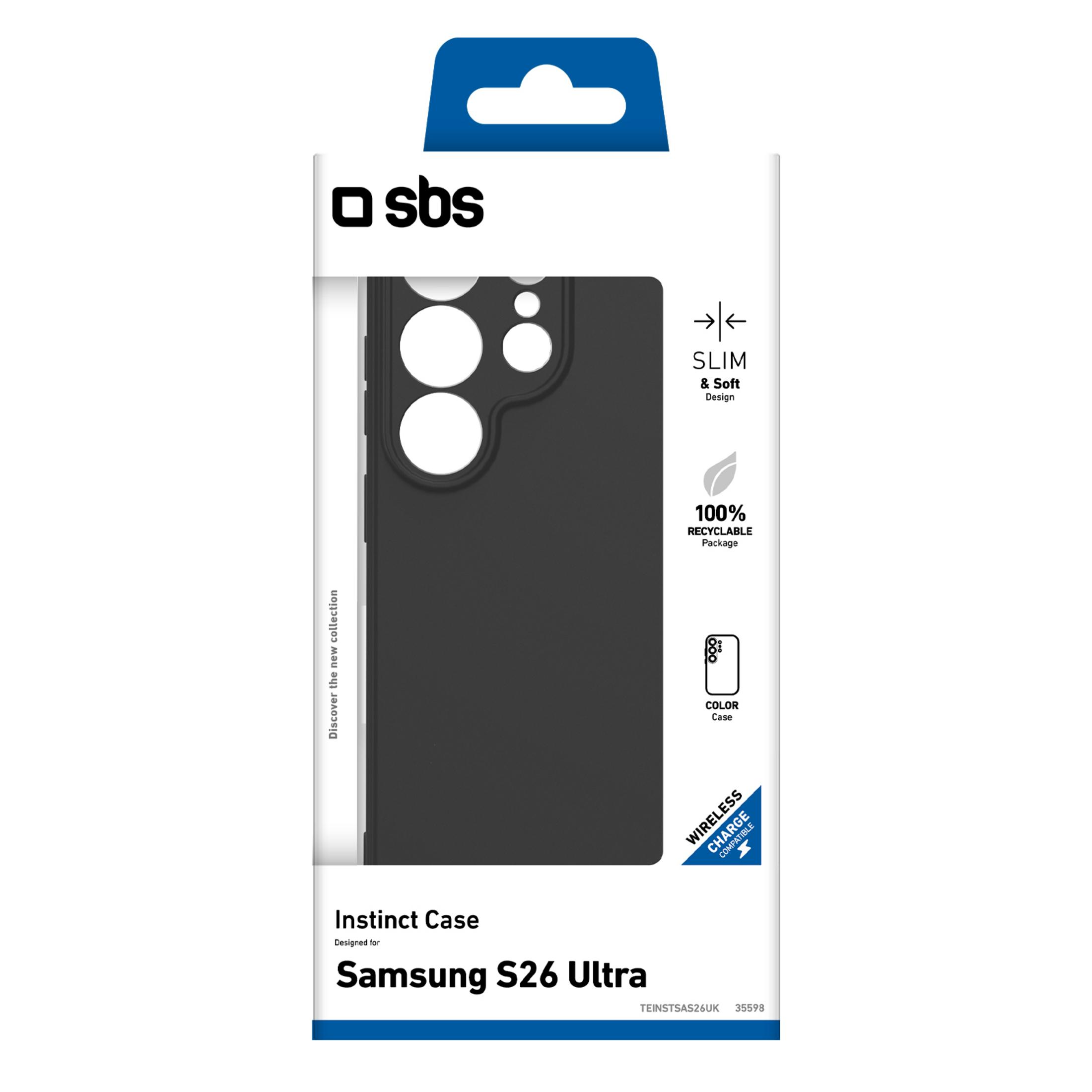 Verpackung für Samsung S26 Ultra Handyhülle, schwarz, mit Text.