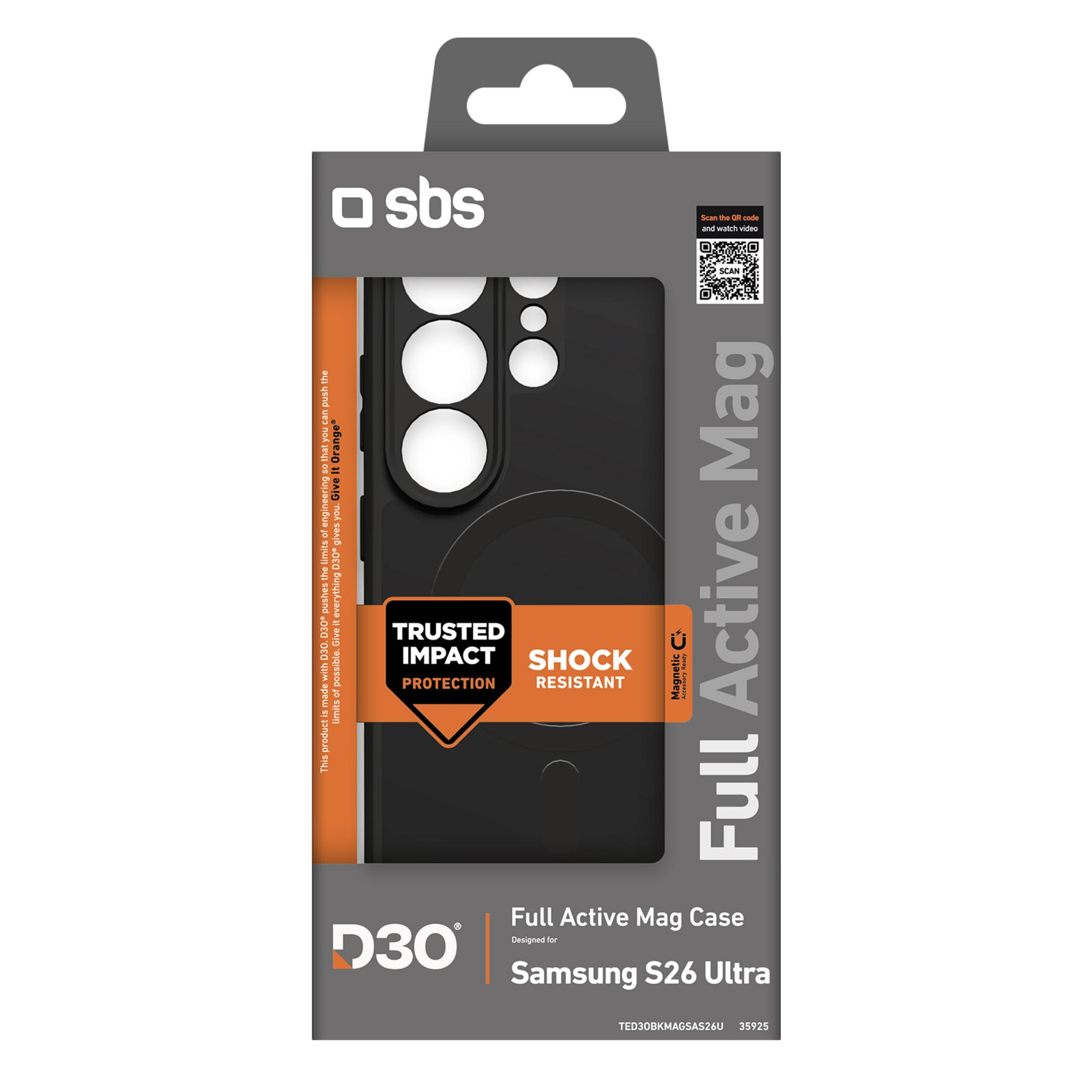 Funda SBS para Samsung S26 Ultra con protección D3O, magnética, negra.