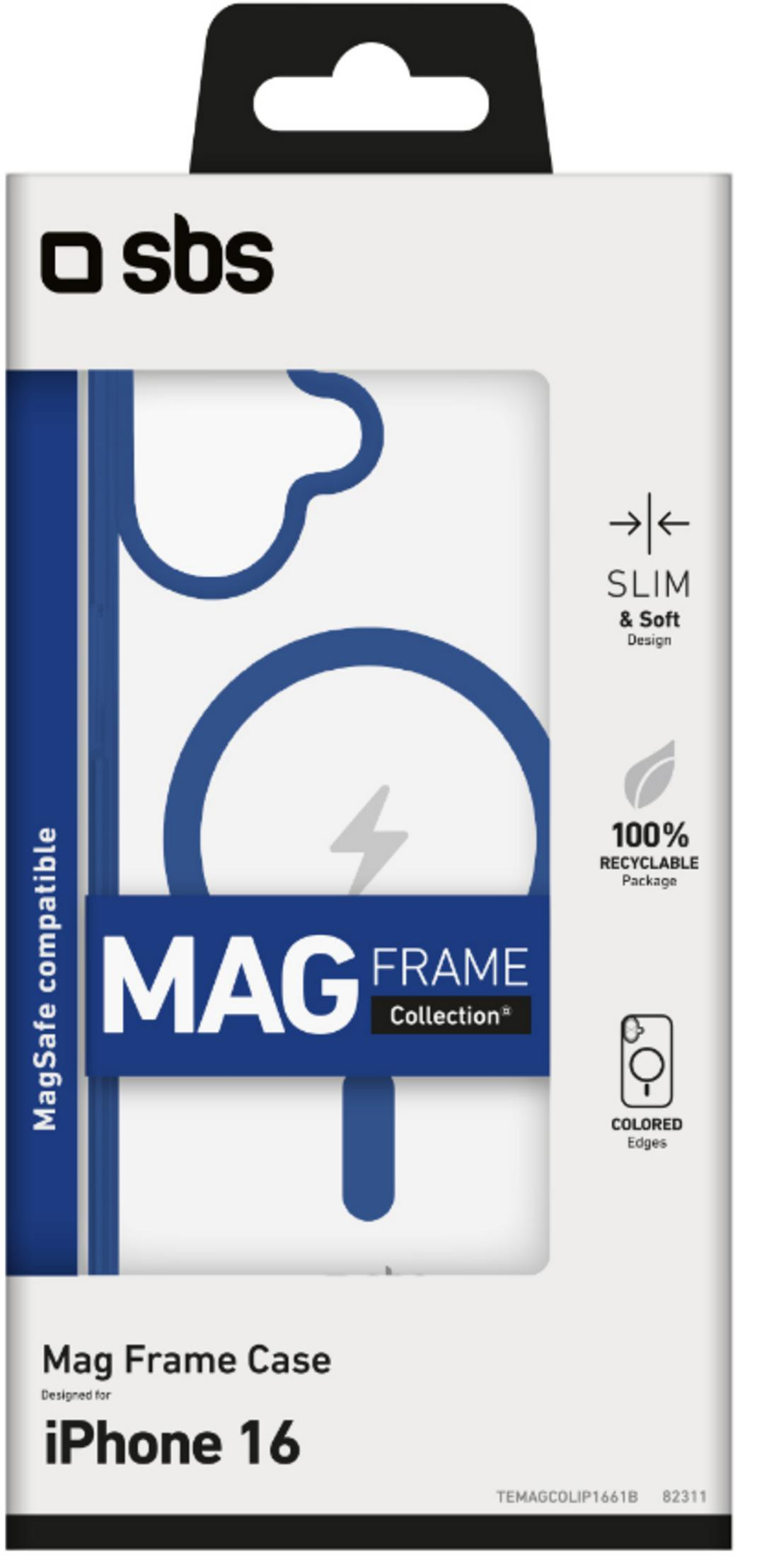 Custodia SBS Mag Frame per iPhone 16, compatibile MagSafe, design sottile.