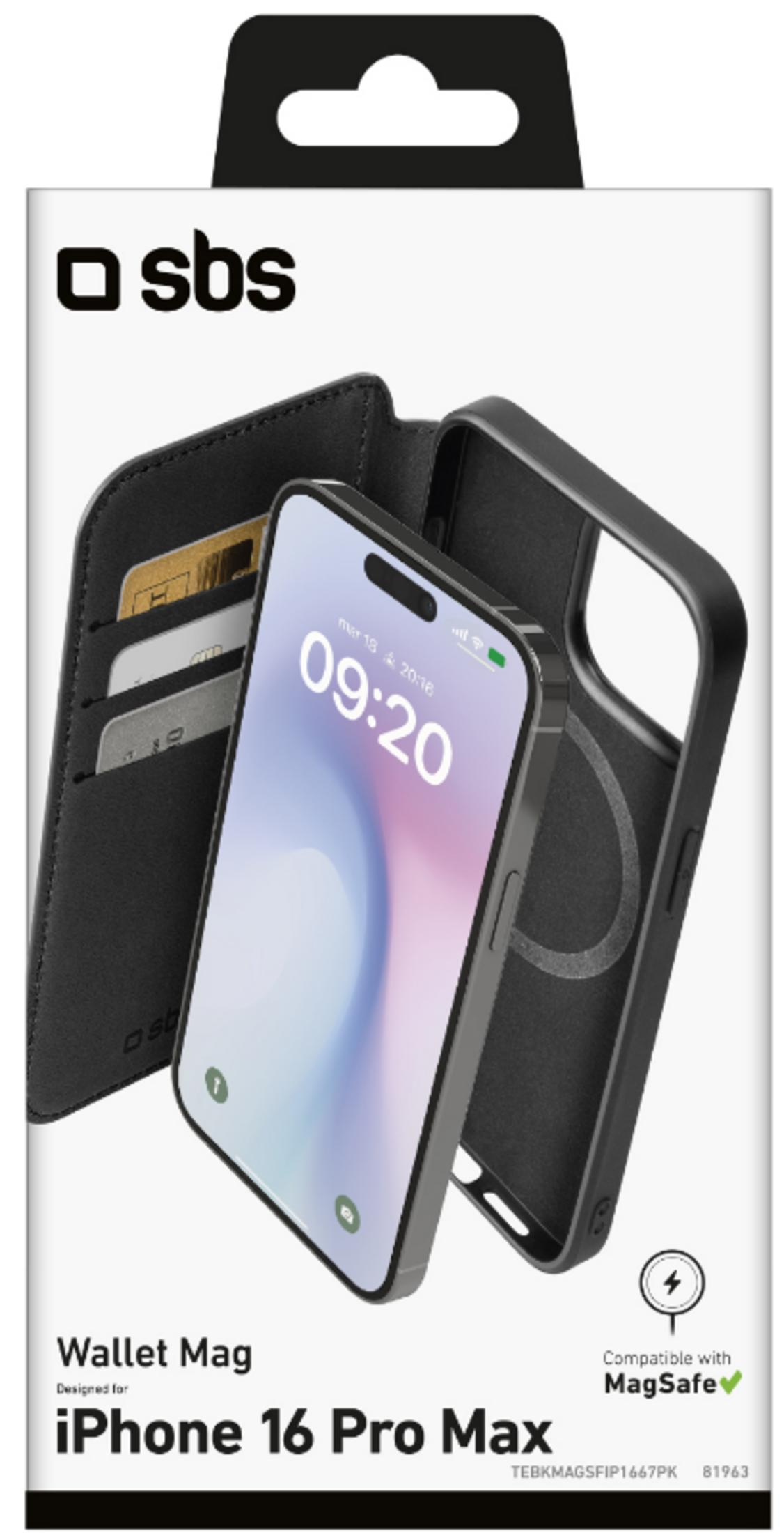 Funda negra para teléfono con ranuras para tarjetas, compatible con iPhone 16 Pro Max.