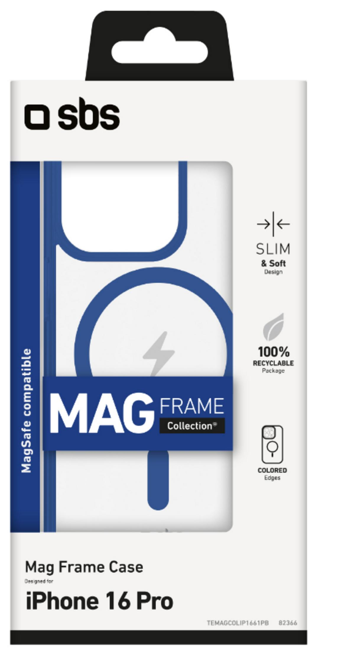 Confezione custodia SBS Mag Frame per iPhone 16 Pro, compatibile MagSafe, design sottile.