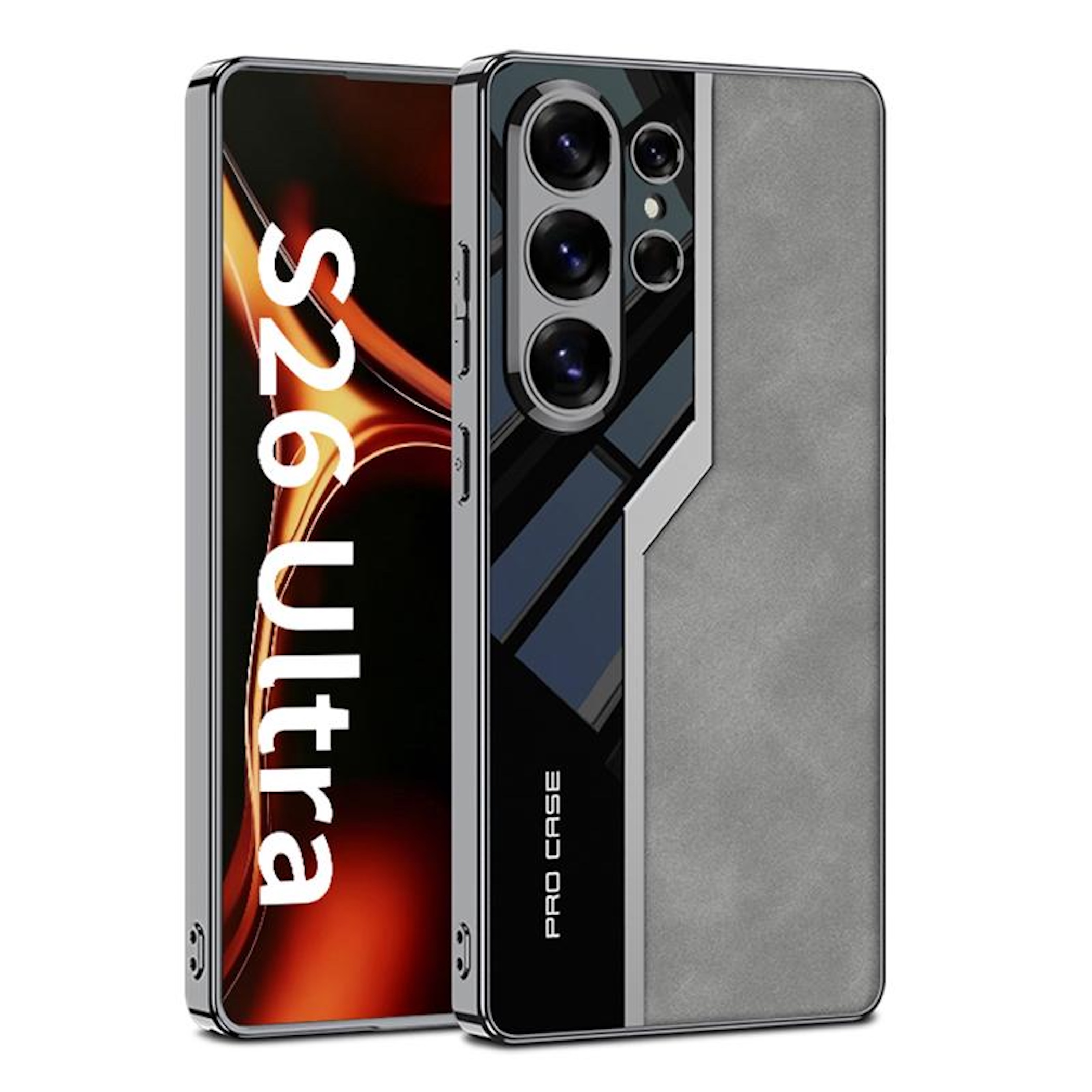 Funda de teléfono gris con módulo de cámara y texto "S26 Ultra".