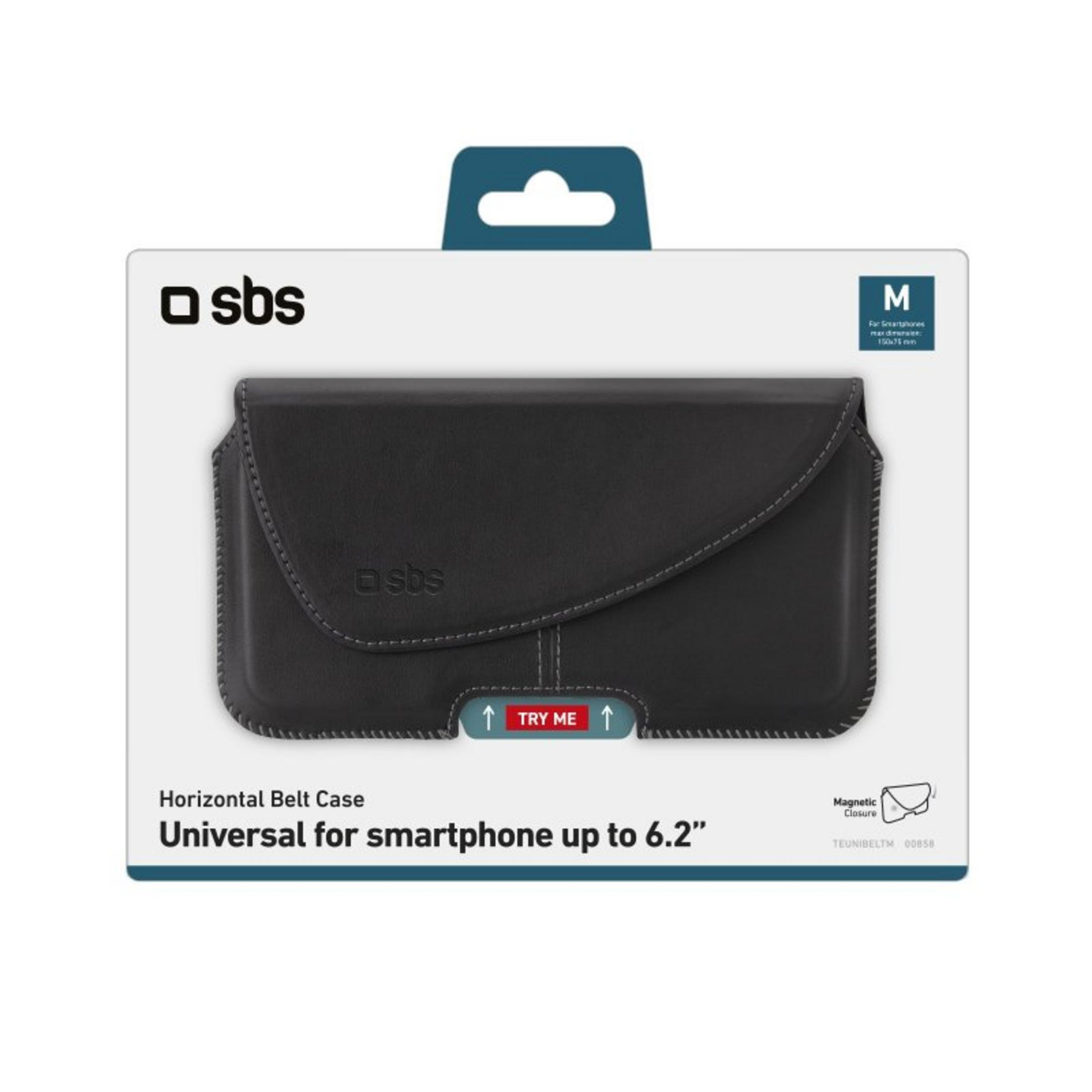 Funda negra SBS para cinturón para smartphones de hasta 6,2 pulgadas con cierre magnético.