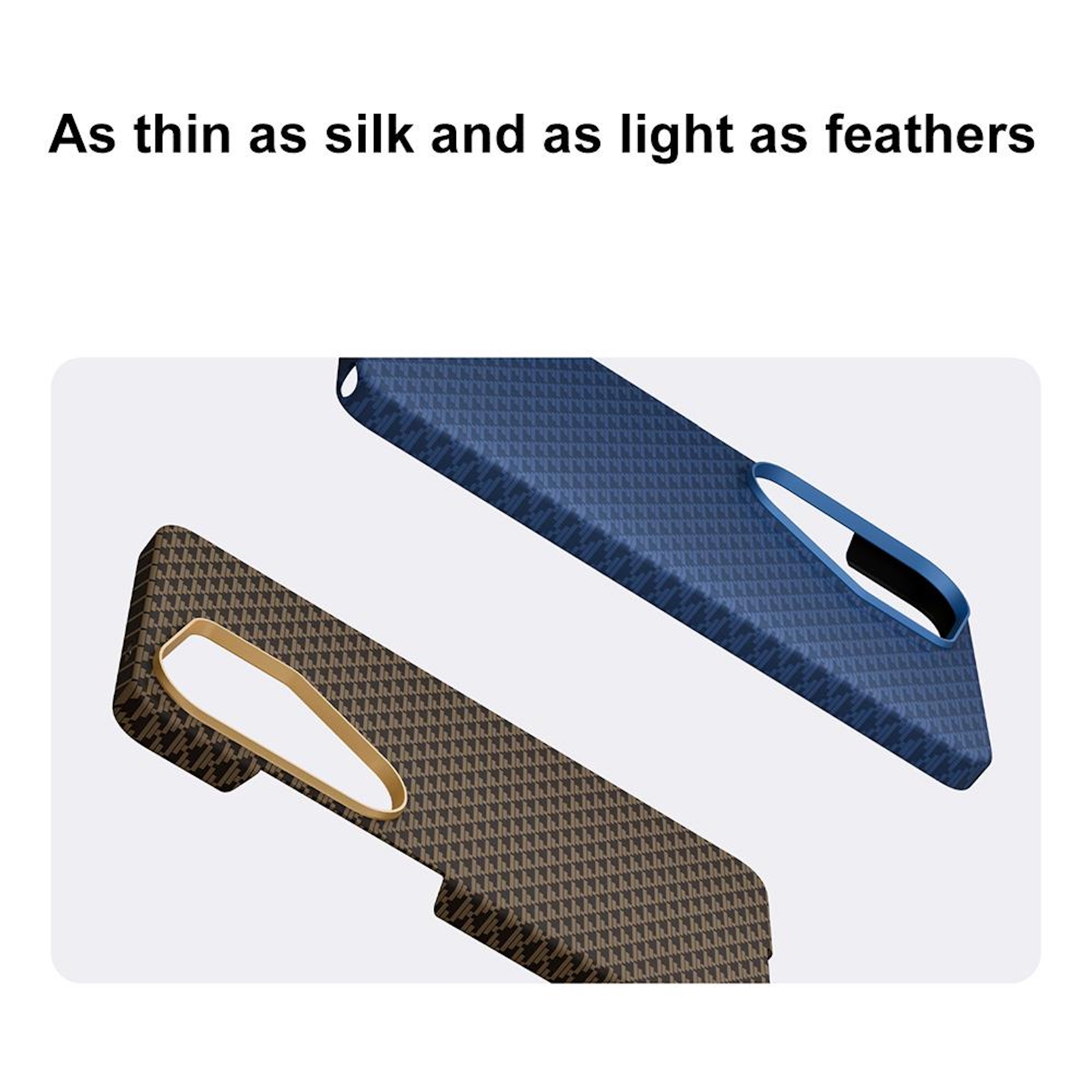 Dos fundas de teléfono estampadas: una azul oscuro, una marrón.
