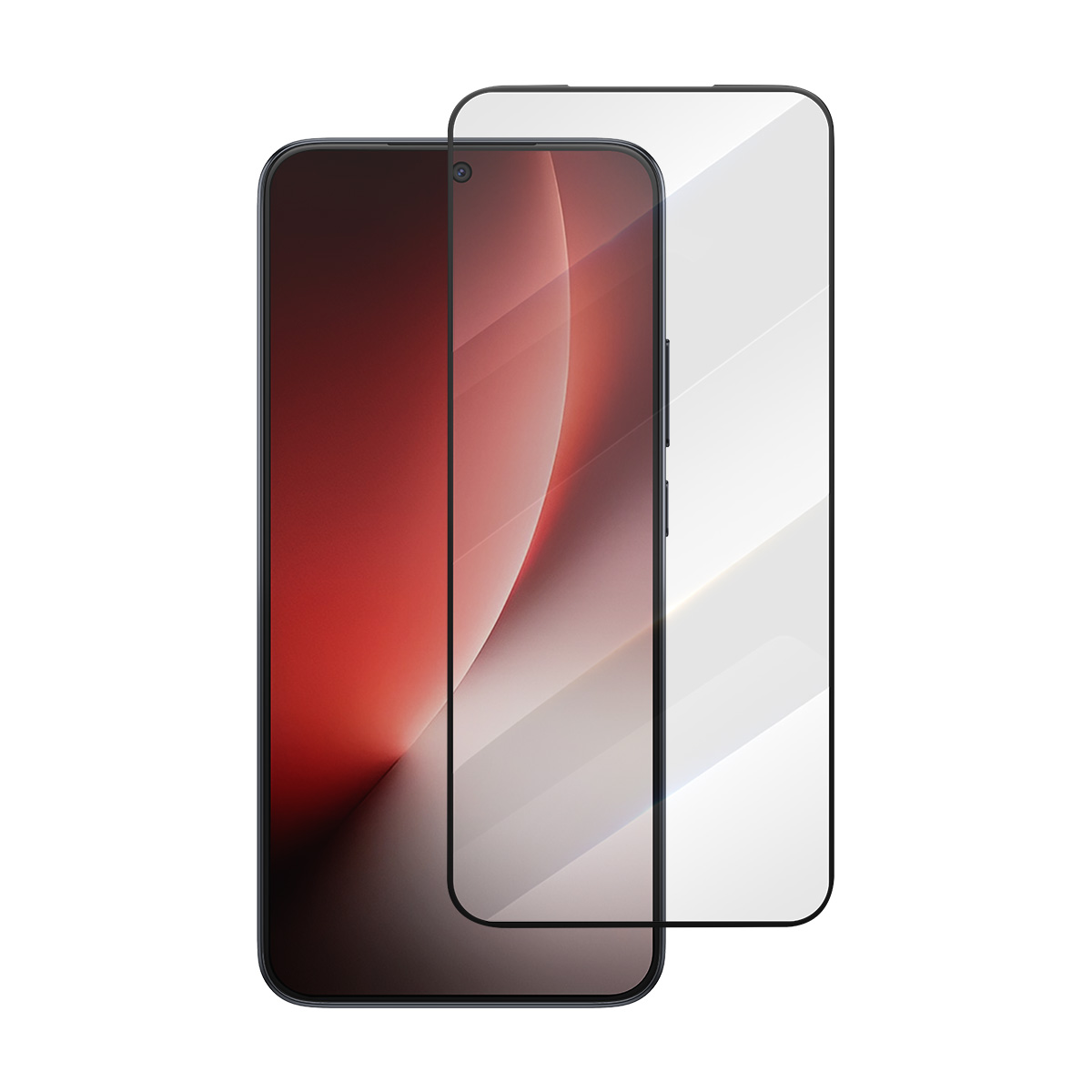 Zwei Smartphones mit Displayschutzfolien, eine rote und eine weiße.
