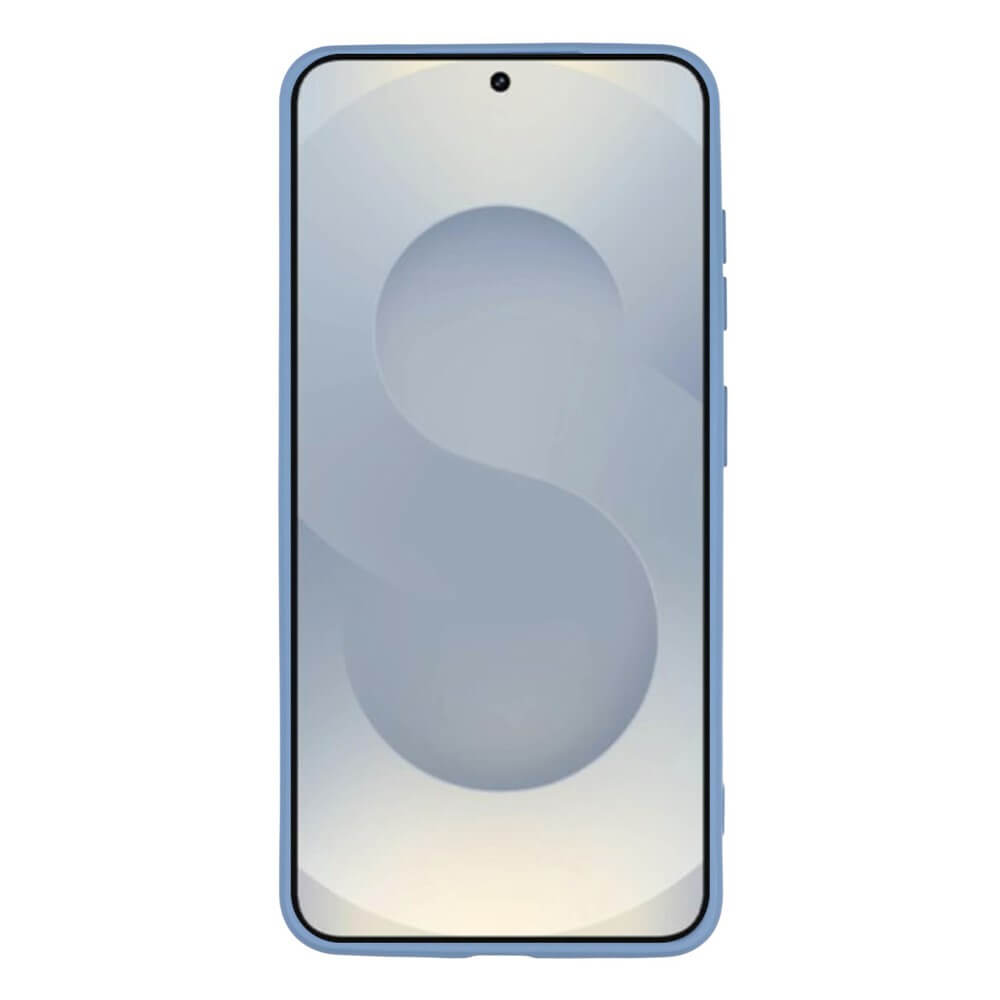 Uno smartphone azzurro con uno schema astratto sullo schermo.