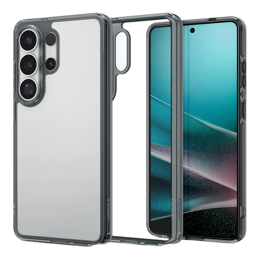 Een doorzichtige telefoonhoes ligt naast een smartphone.