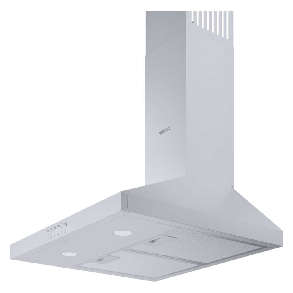 A white kitchen hood with lights and control panel.