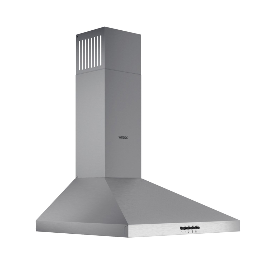 Une hotte de cuisine moderne en acier inoxydable au design épuré et aux boutons de commande.