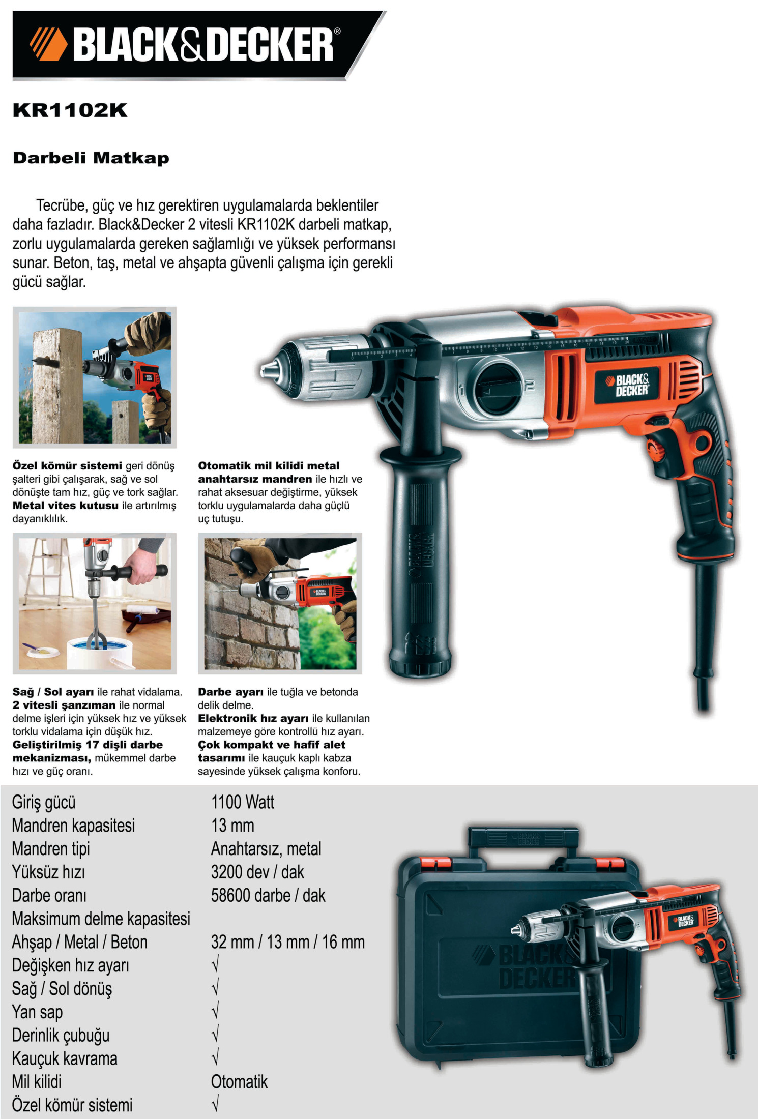 Wiertarka Black & Decker z czarną walizką. Pomarańczowo-srebrny korpus.