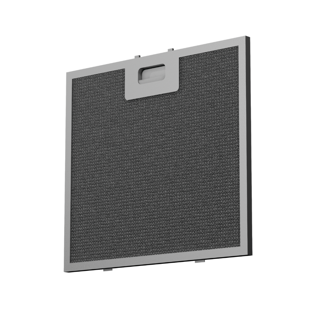 A rectangular metal range hood filter with a handle at the top.