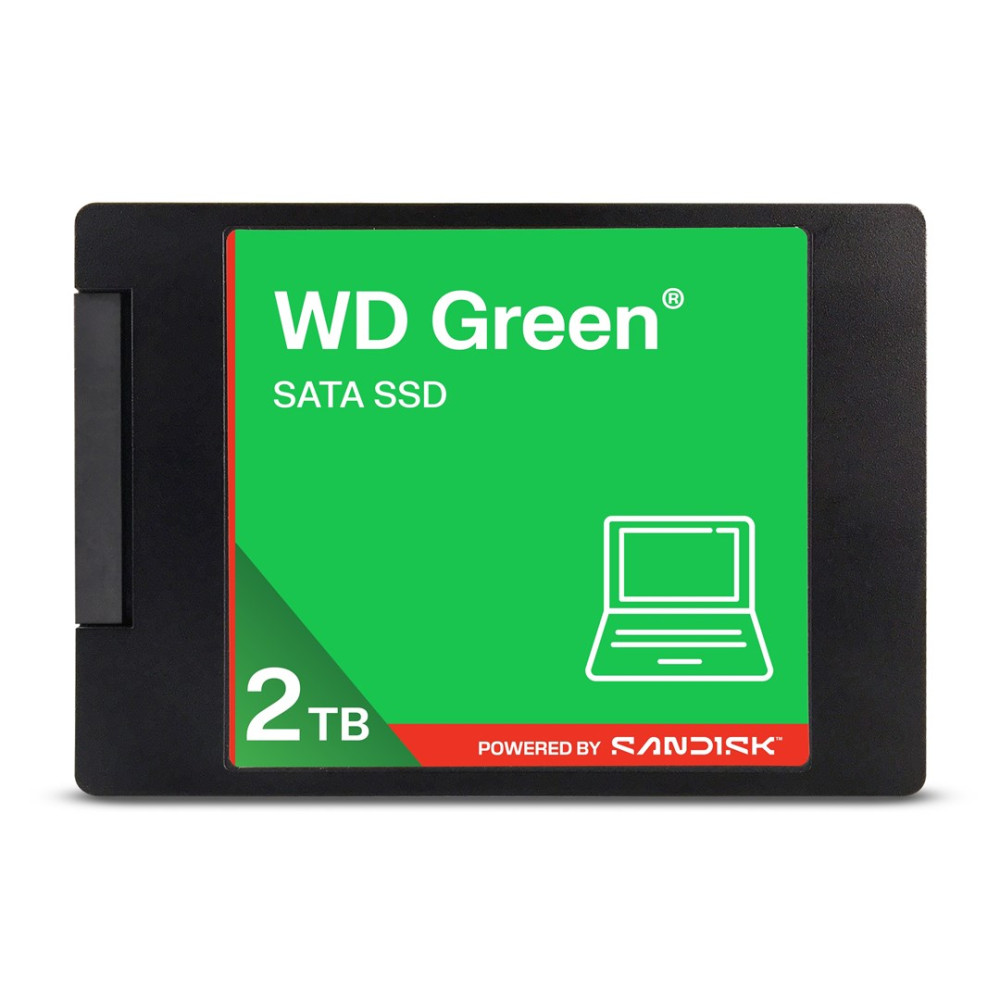 WD Green SATA SSD 2TB z ikoną laptopa i logo Sandisk.