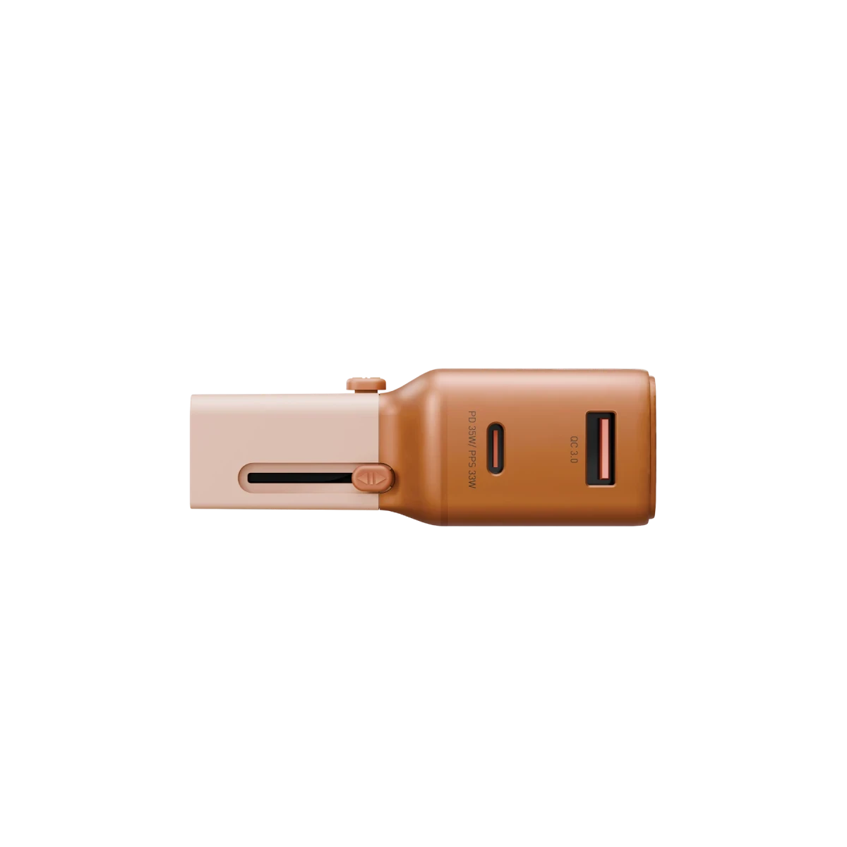 USB-C ve USB-A bağlantı noktalarına sahip iki tonlu şarj cihazı.