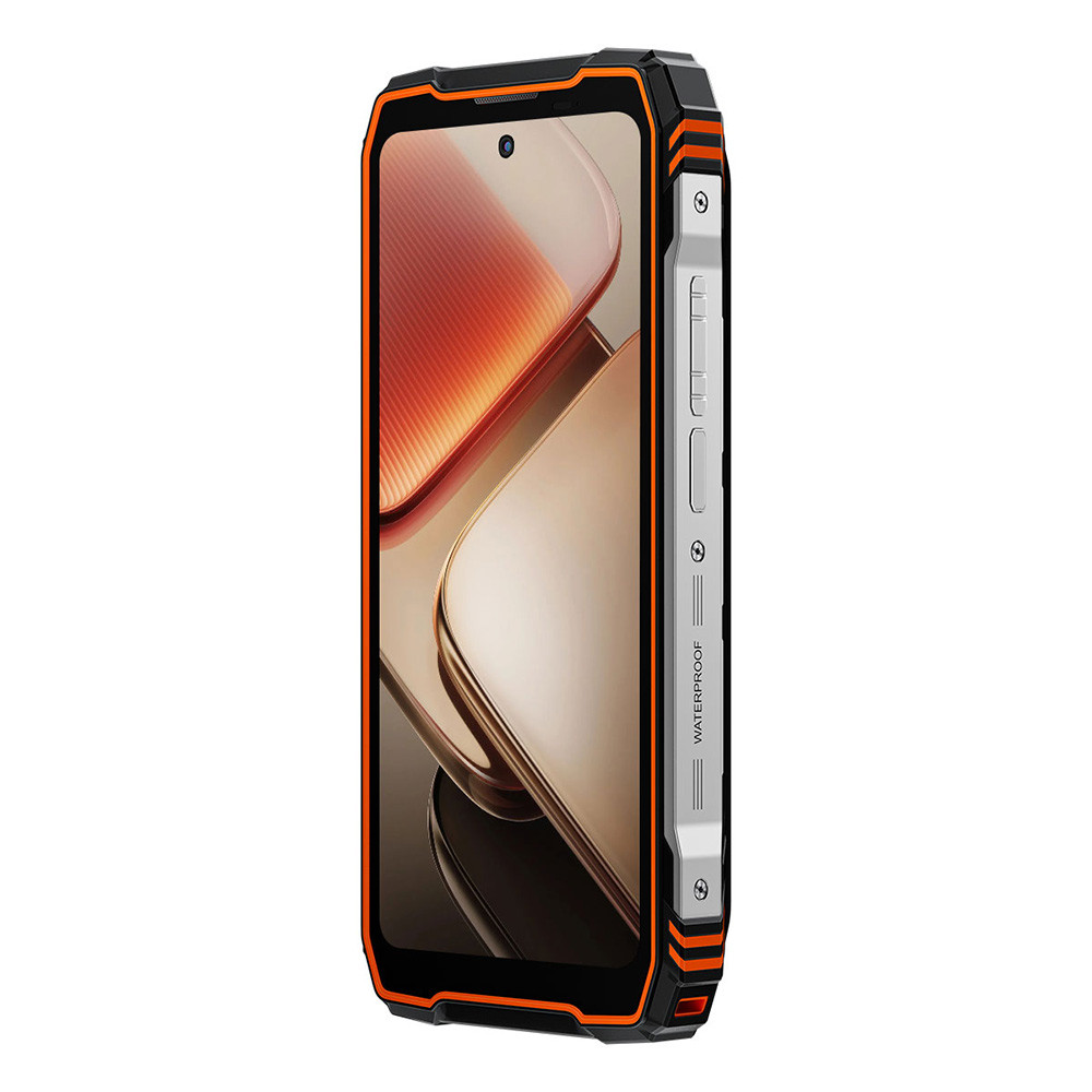Ein robustes Smartphone mit orangefarbenen Akzenten und einem schwarzen Gehäuse.