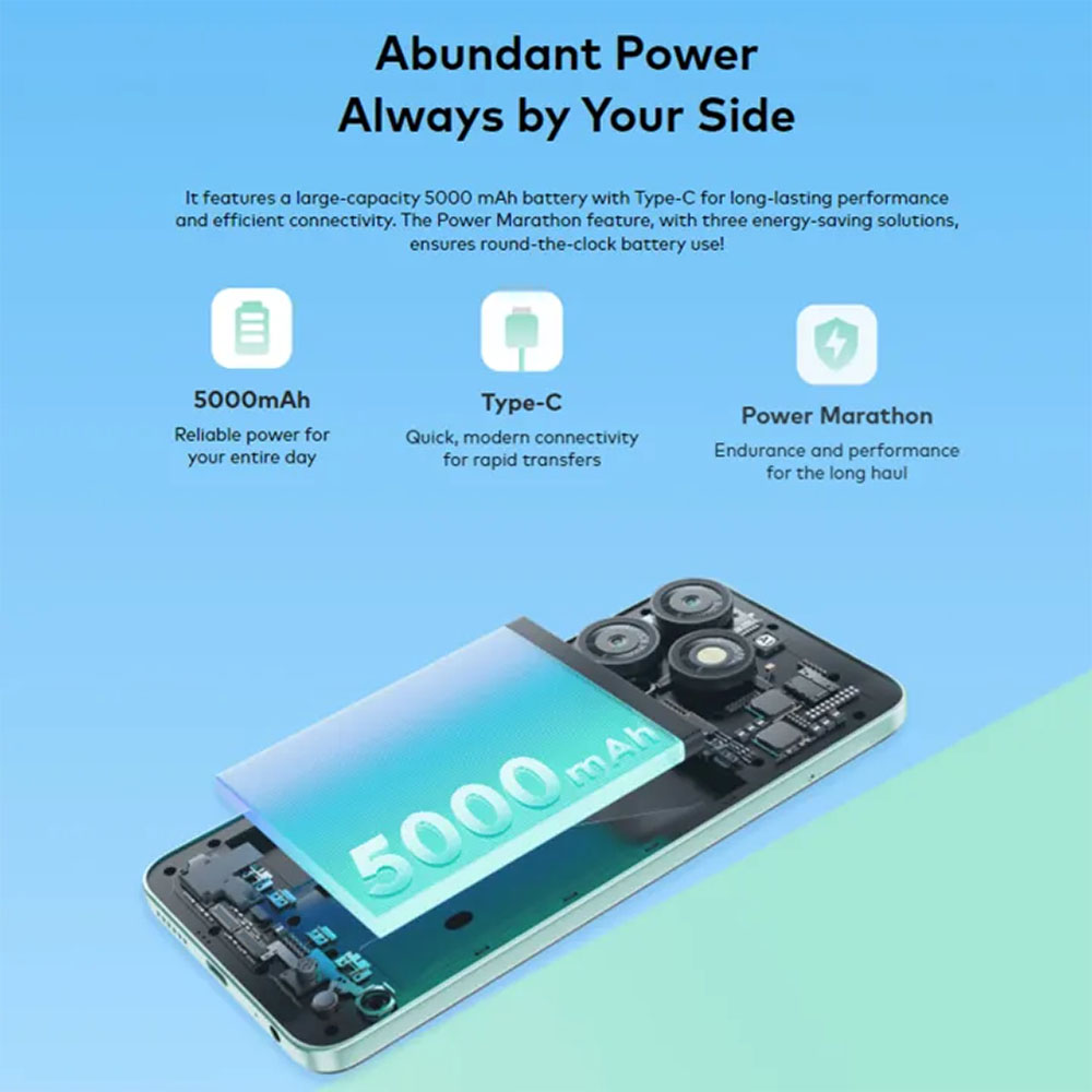 Smartphone mit 5000mAh Akku, Typ-C und Power Marathon.