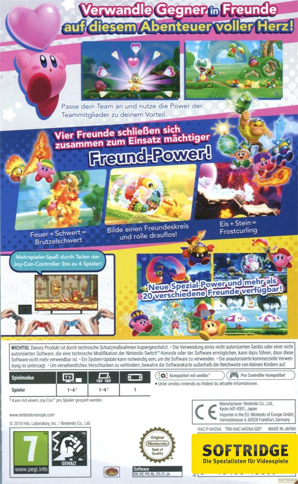 Kirby-Spiel mit Freunden, die Gegner verwandeln und Kräfte kombinieren.