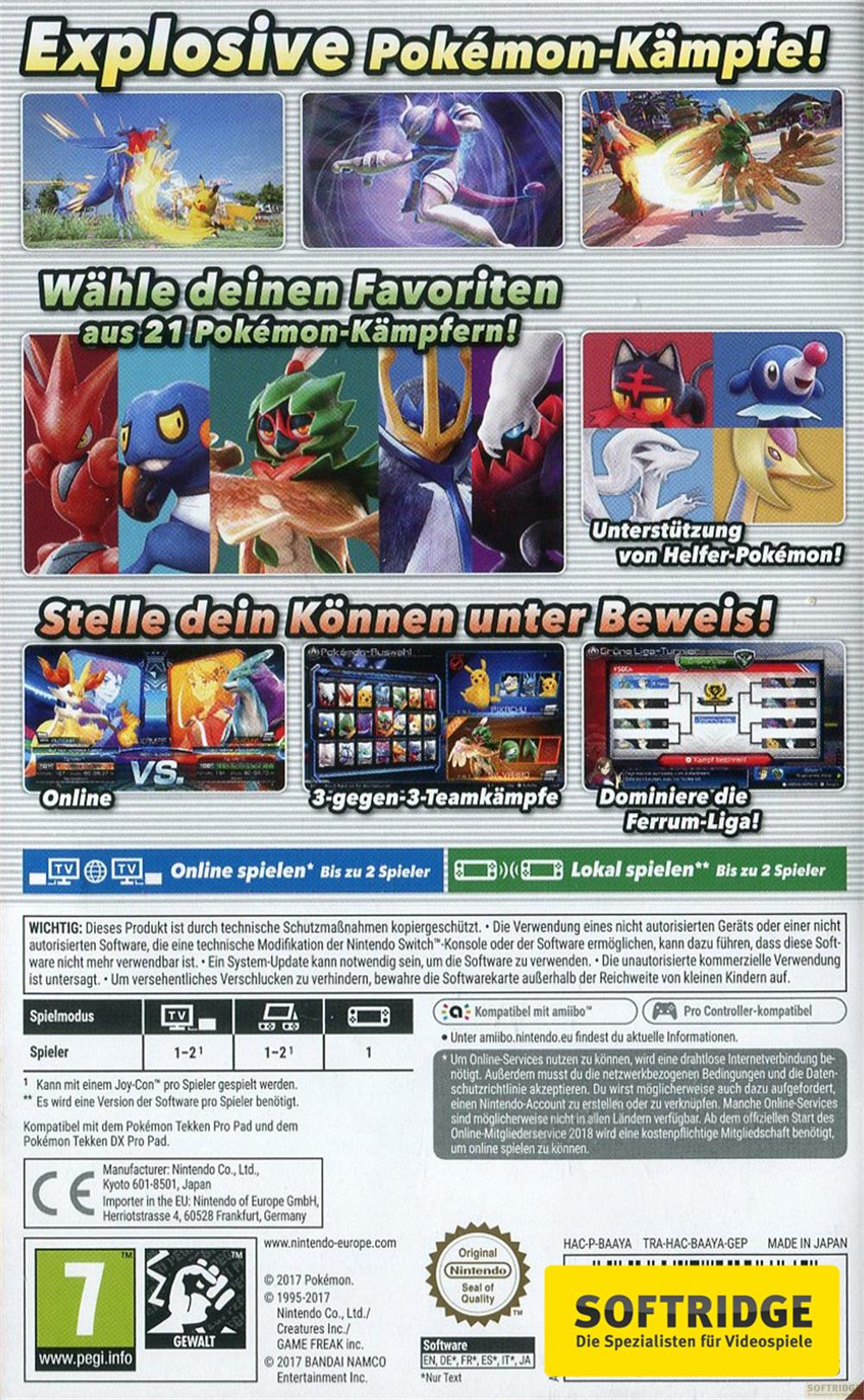 Cover von Pokémon-Spiel mit Kämpfen, Charakteren und Spielmodi.