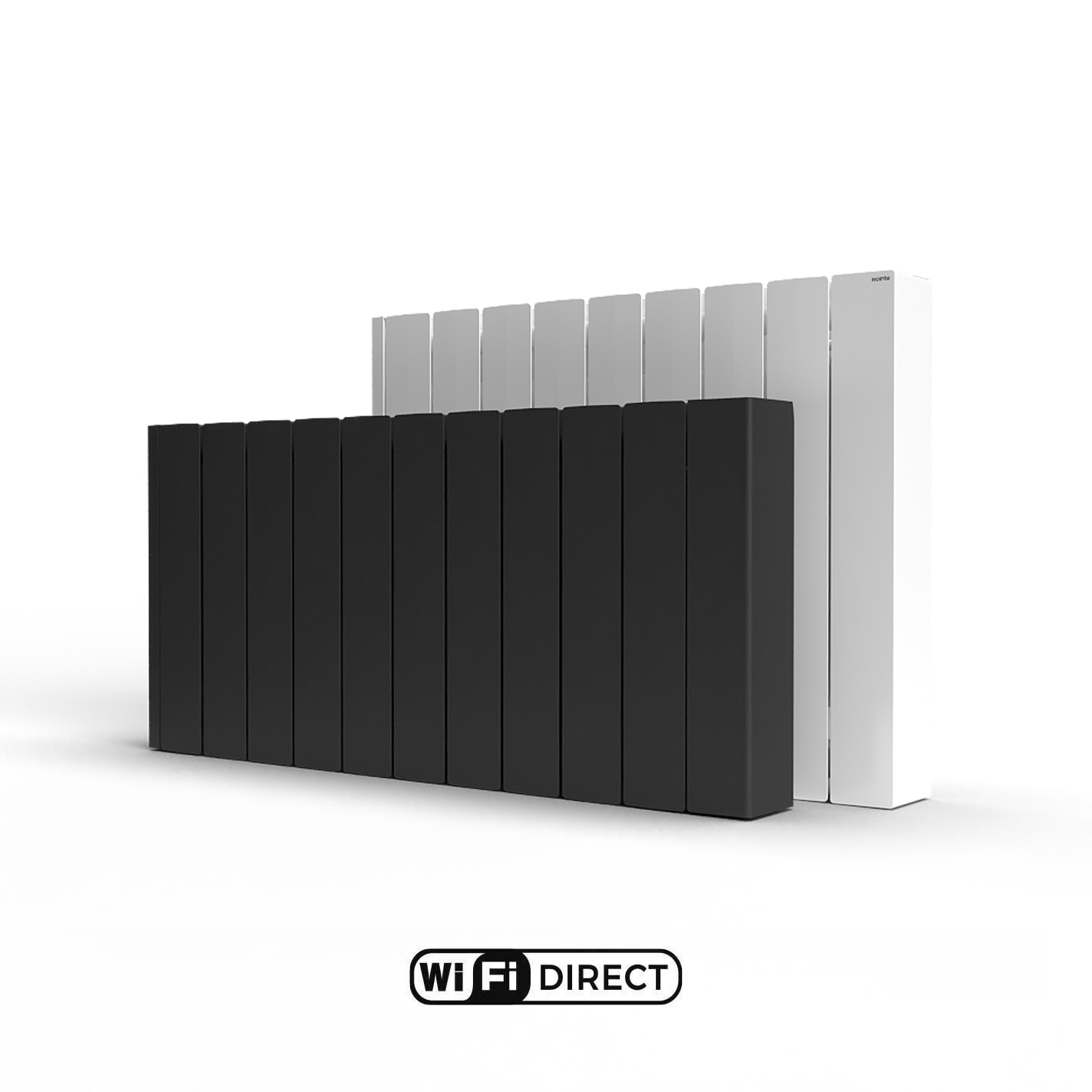 Paneles de radiador negros y blancos con logo WiFi Direct.